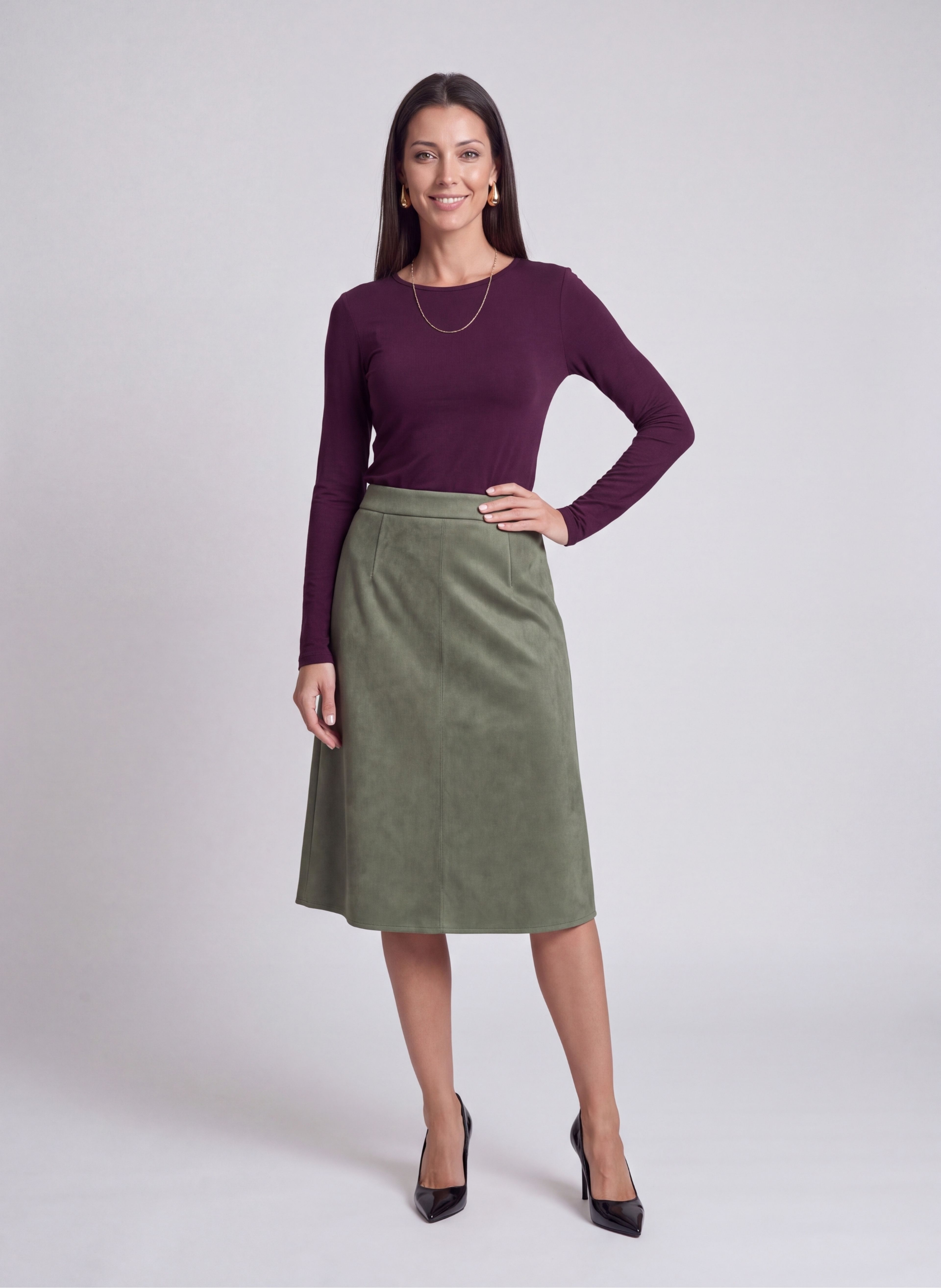 Damska spódnica midi khaki o kroju litery A ORSAY - 004