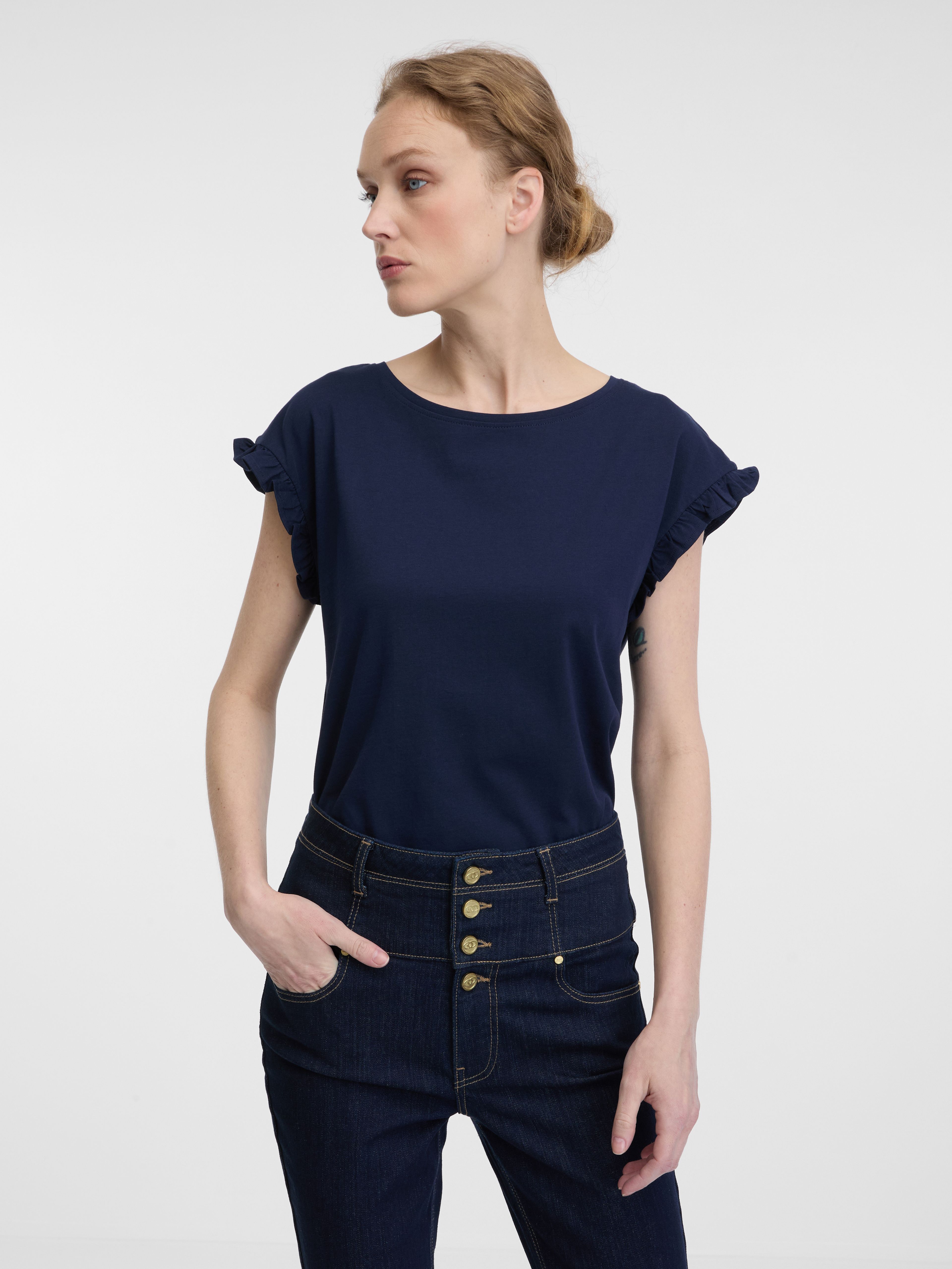 Ciemnoniebieska koszulka damska z krótkim rękawem ORSAY