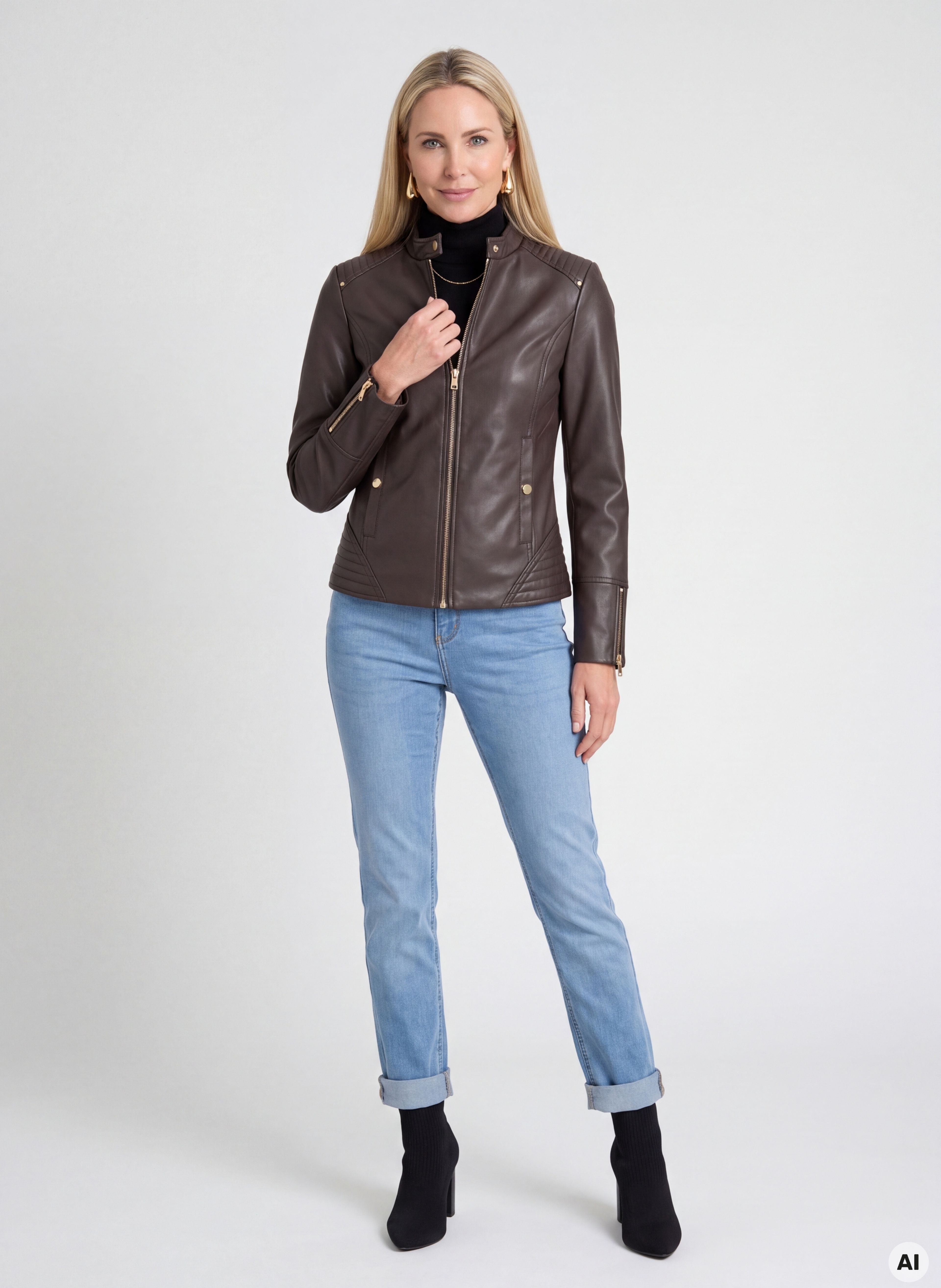 Braune Damen-Kunstlederjacke ORSAY - 003