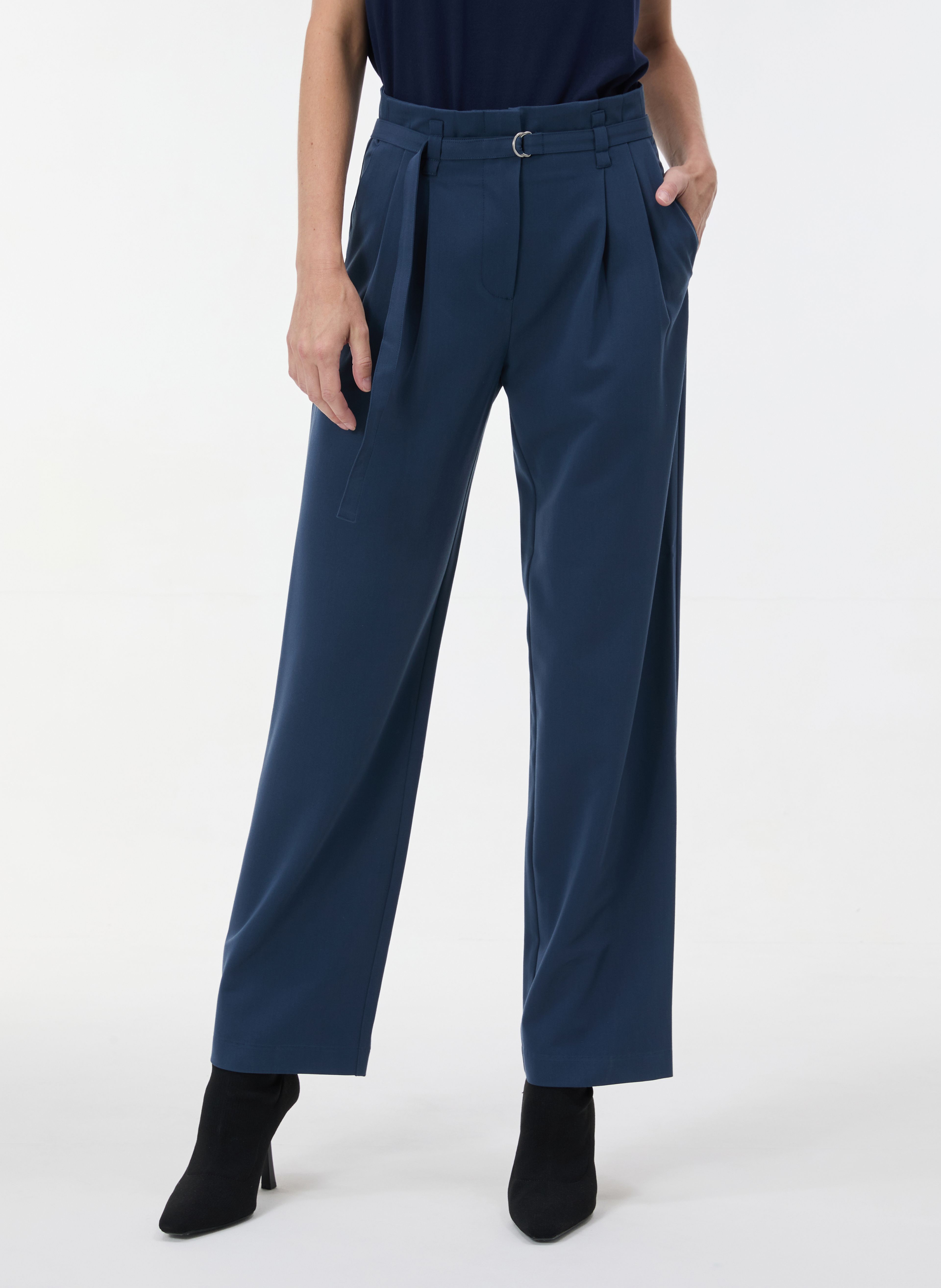 Blaue Damen-Wide-Leg-Hose mit hohem Bund ORSAY - 003