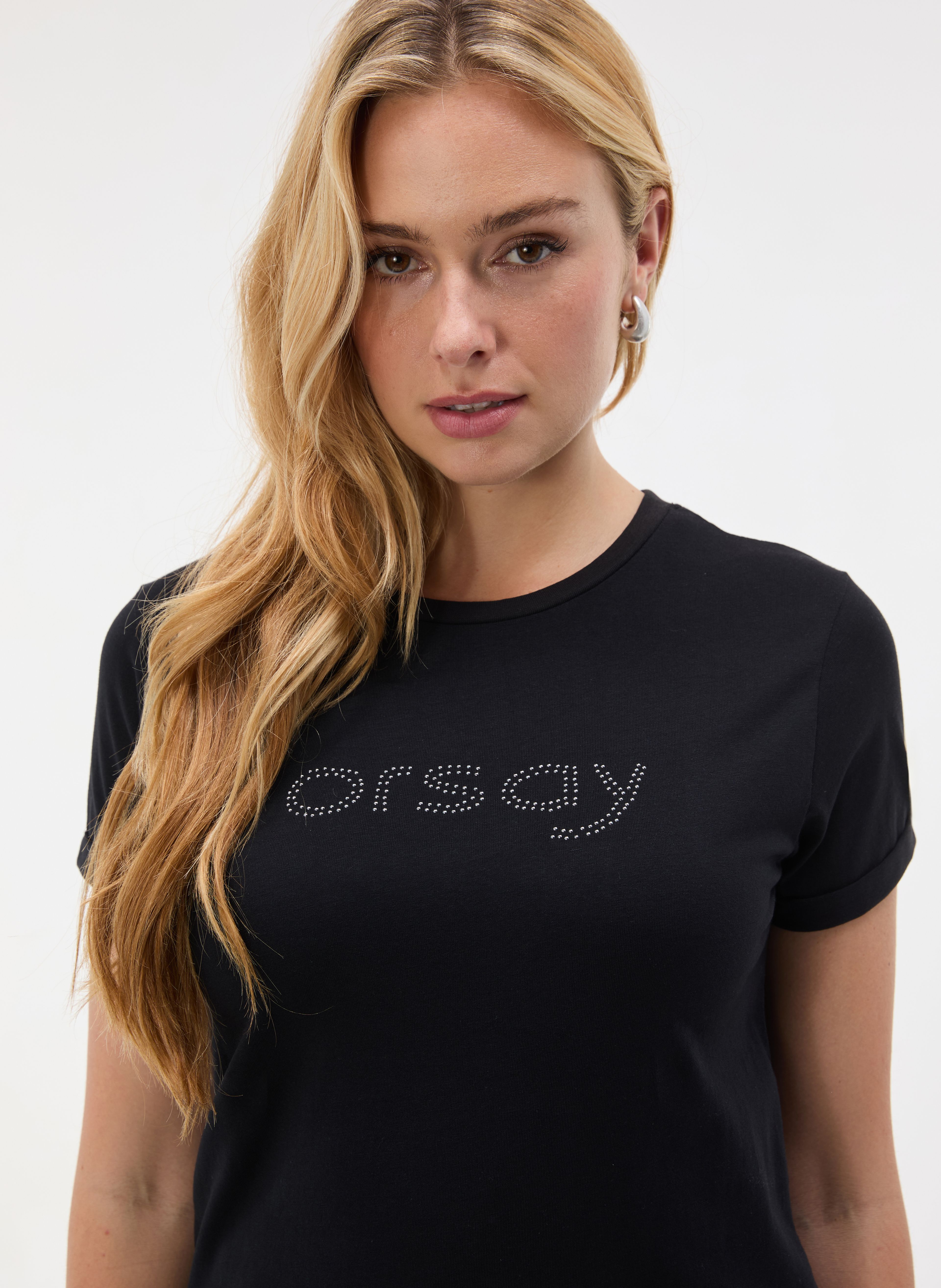 Czarny damski t-shirt z krótkim rękawem ORSAY - 004