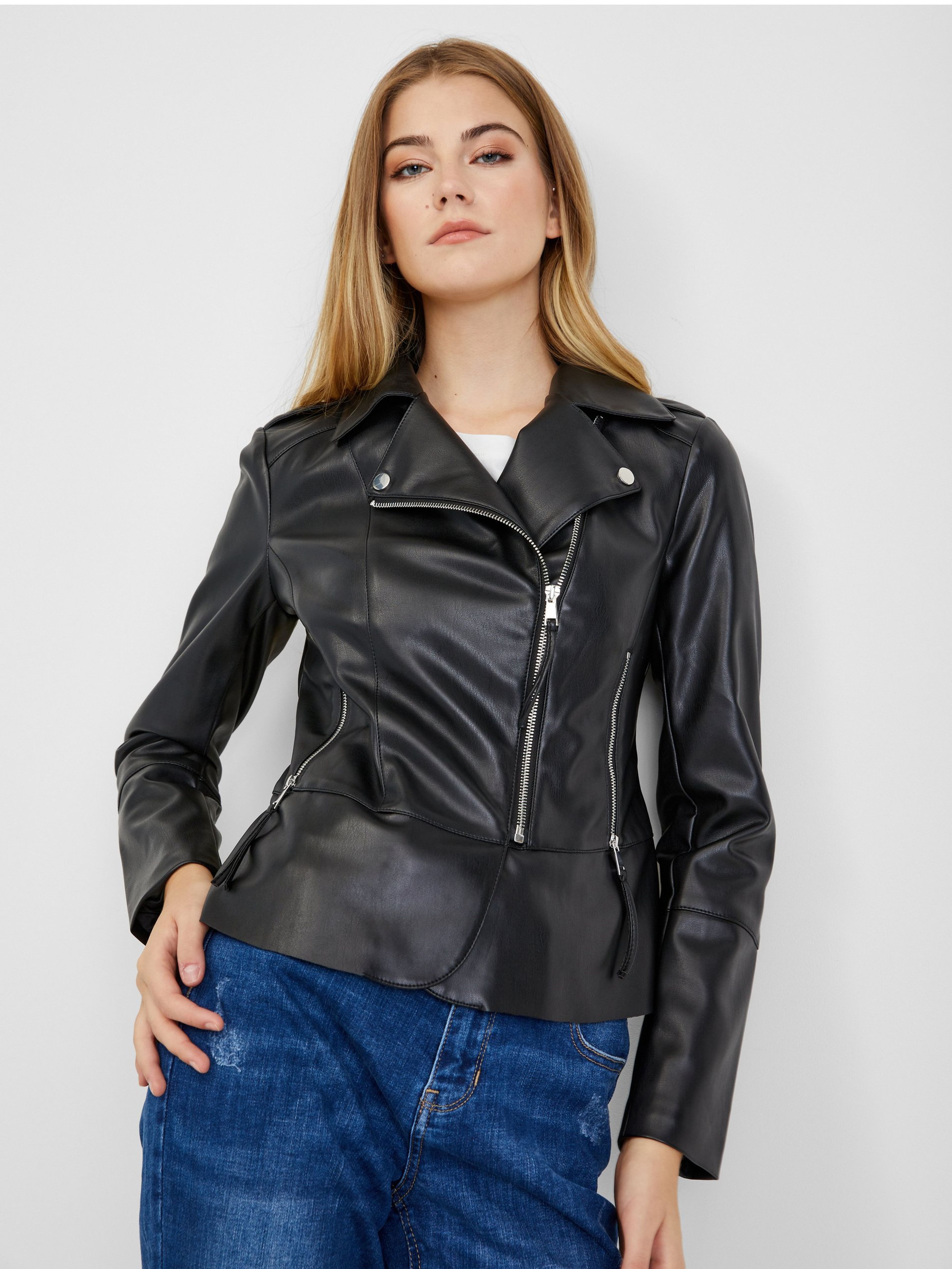 Schwarze Damen Kunstlederjacke ORSAY