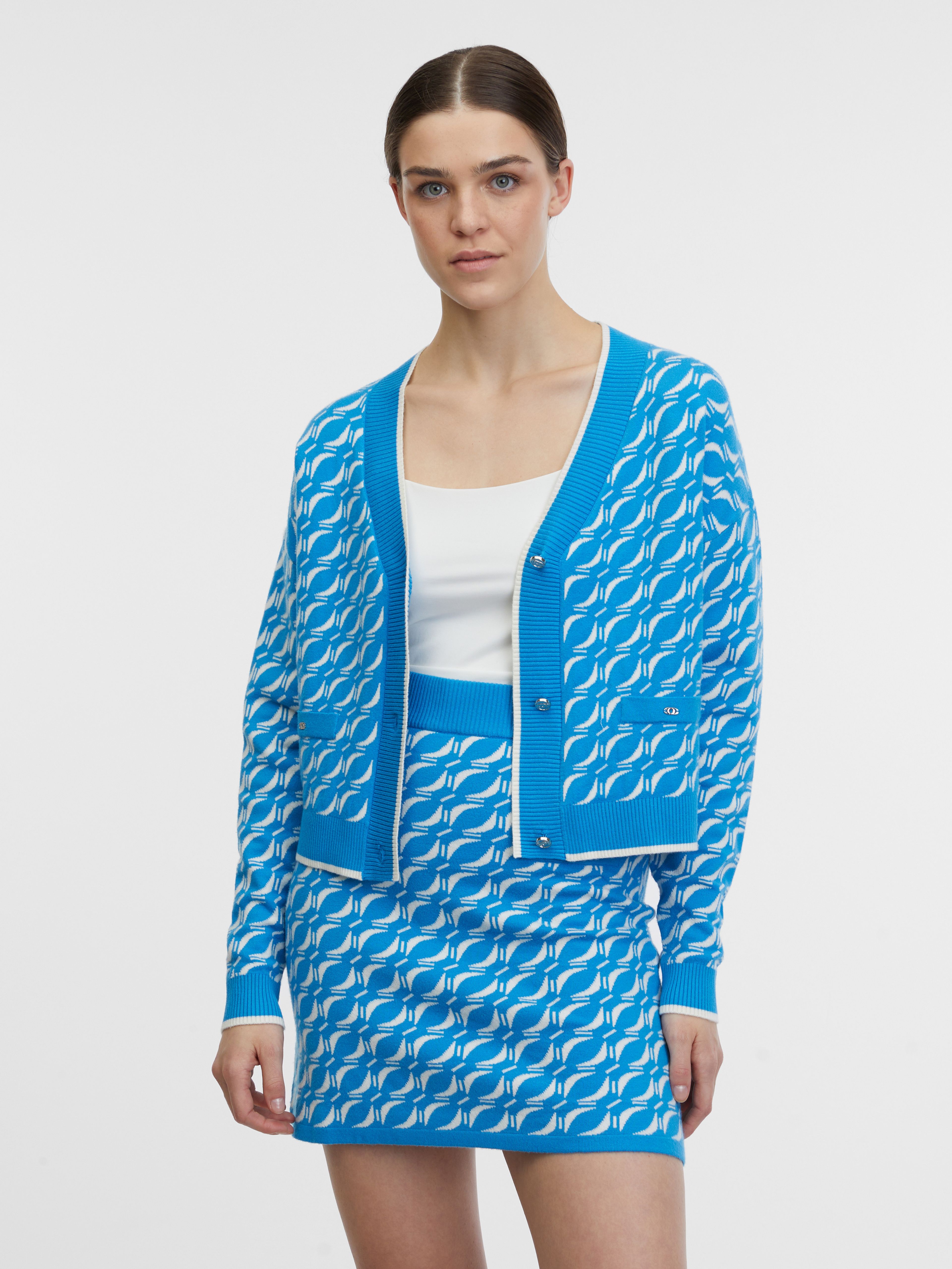 Blaue gemusterte Damen Strickjacke ORSAY