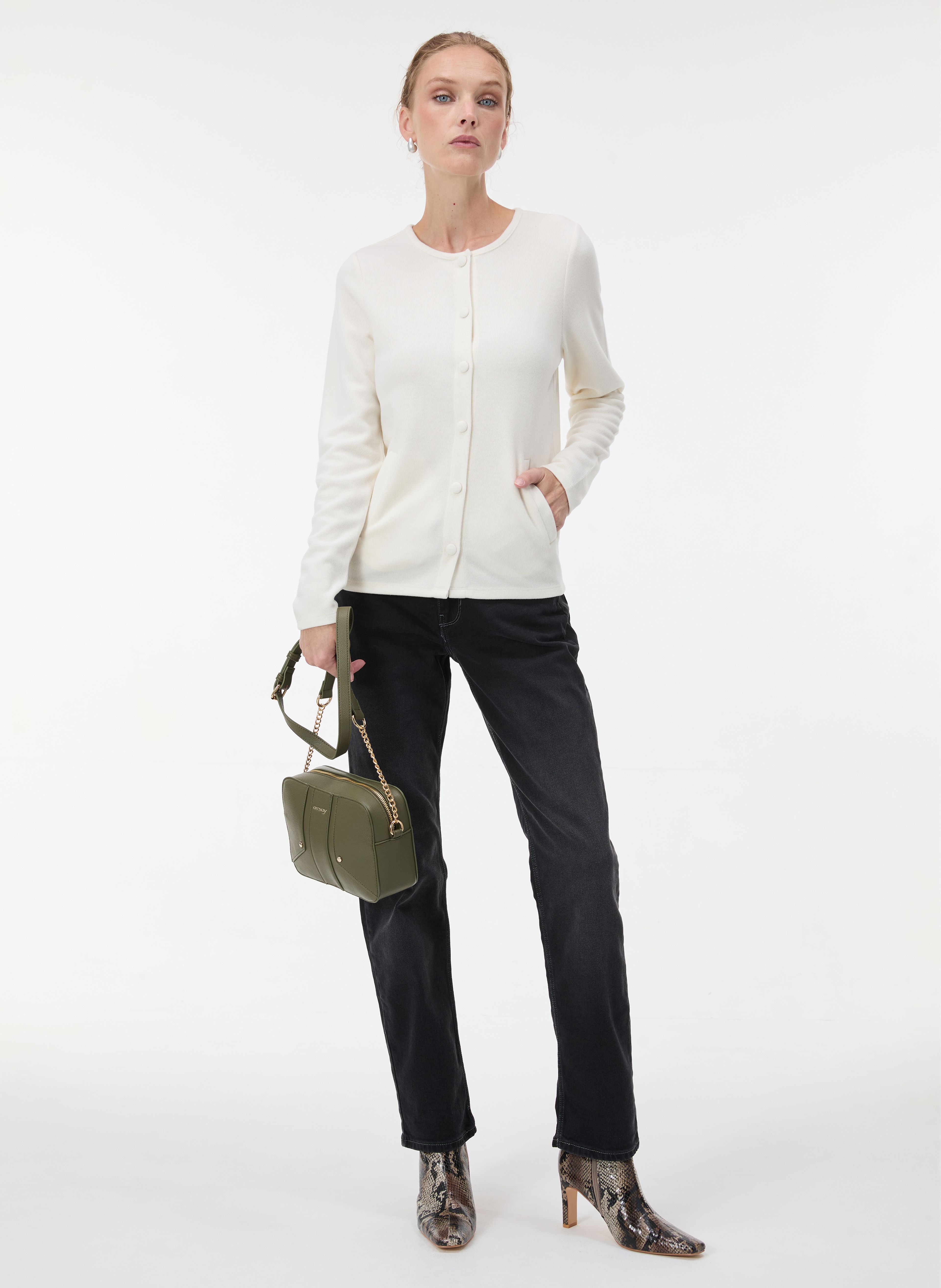 Weißer Damen-Cardigan mit langen Ärmeln ORSAY - 003