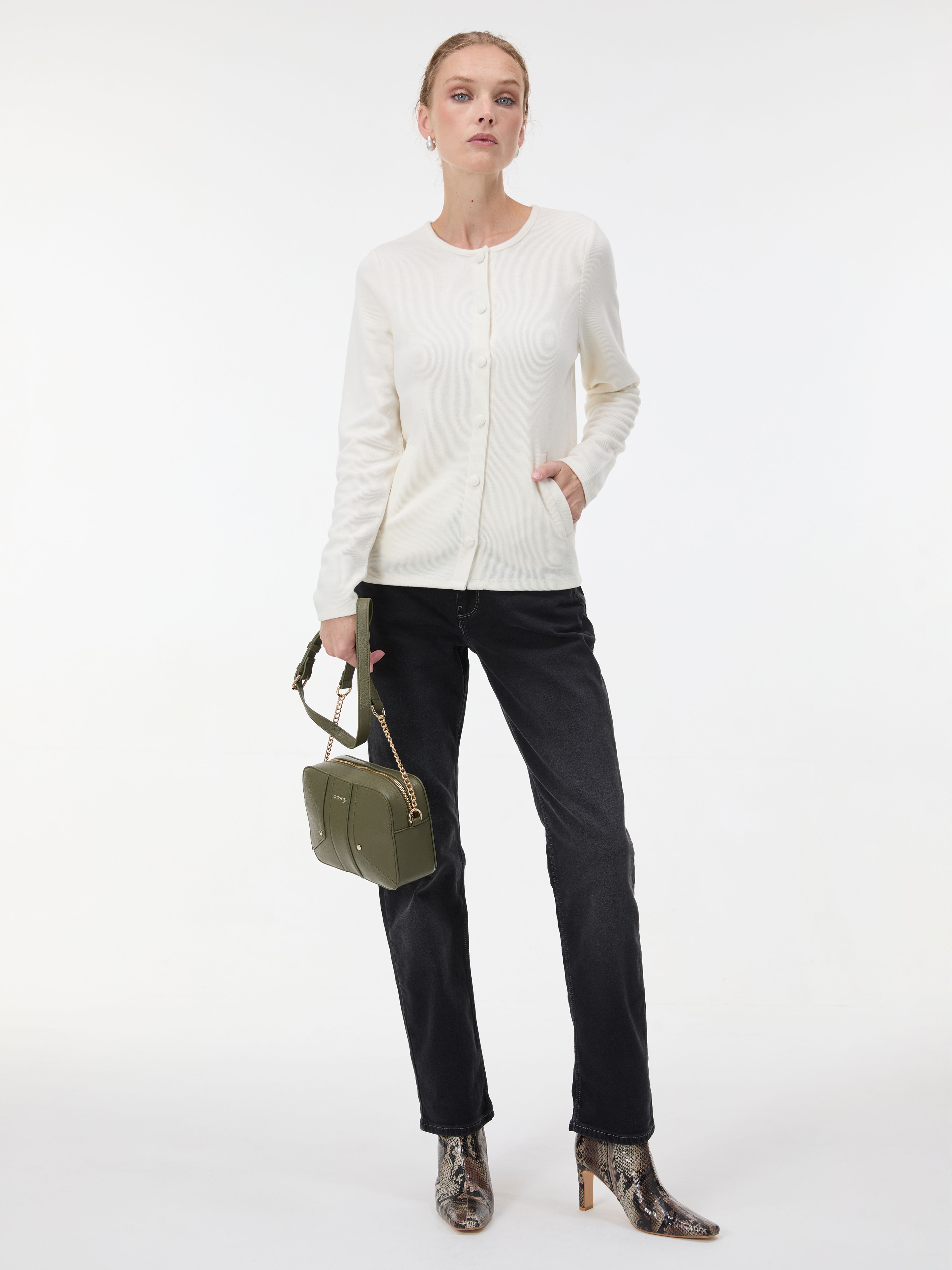 Weißer Damen-Cardigan mit langen Ärmeln ORSAY - 003