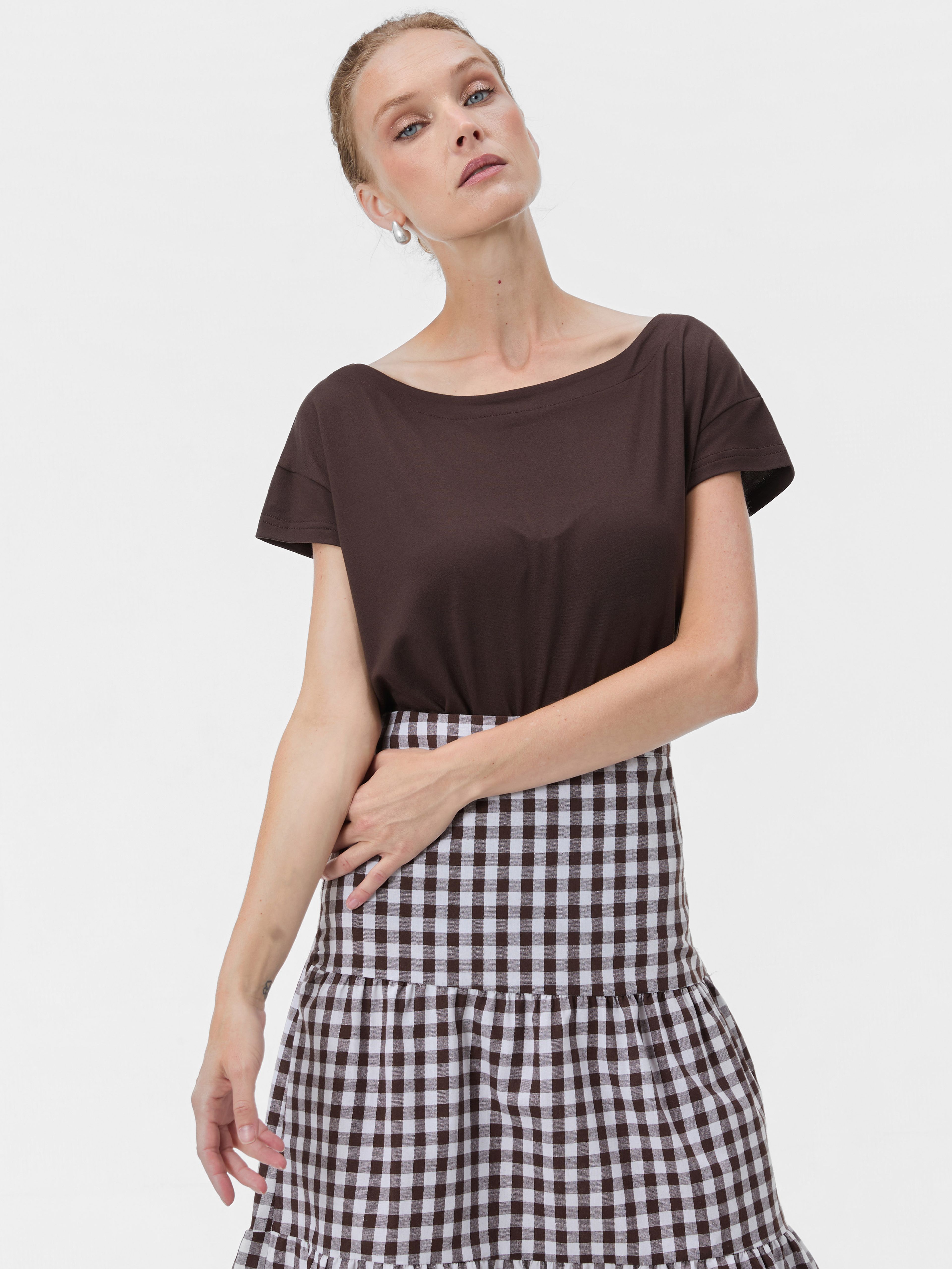 Brązowy damski T-shirt z krótkim rękawem ORSAY - 001