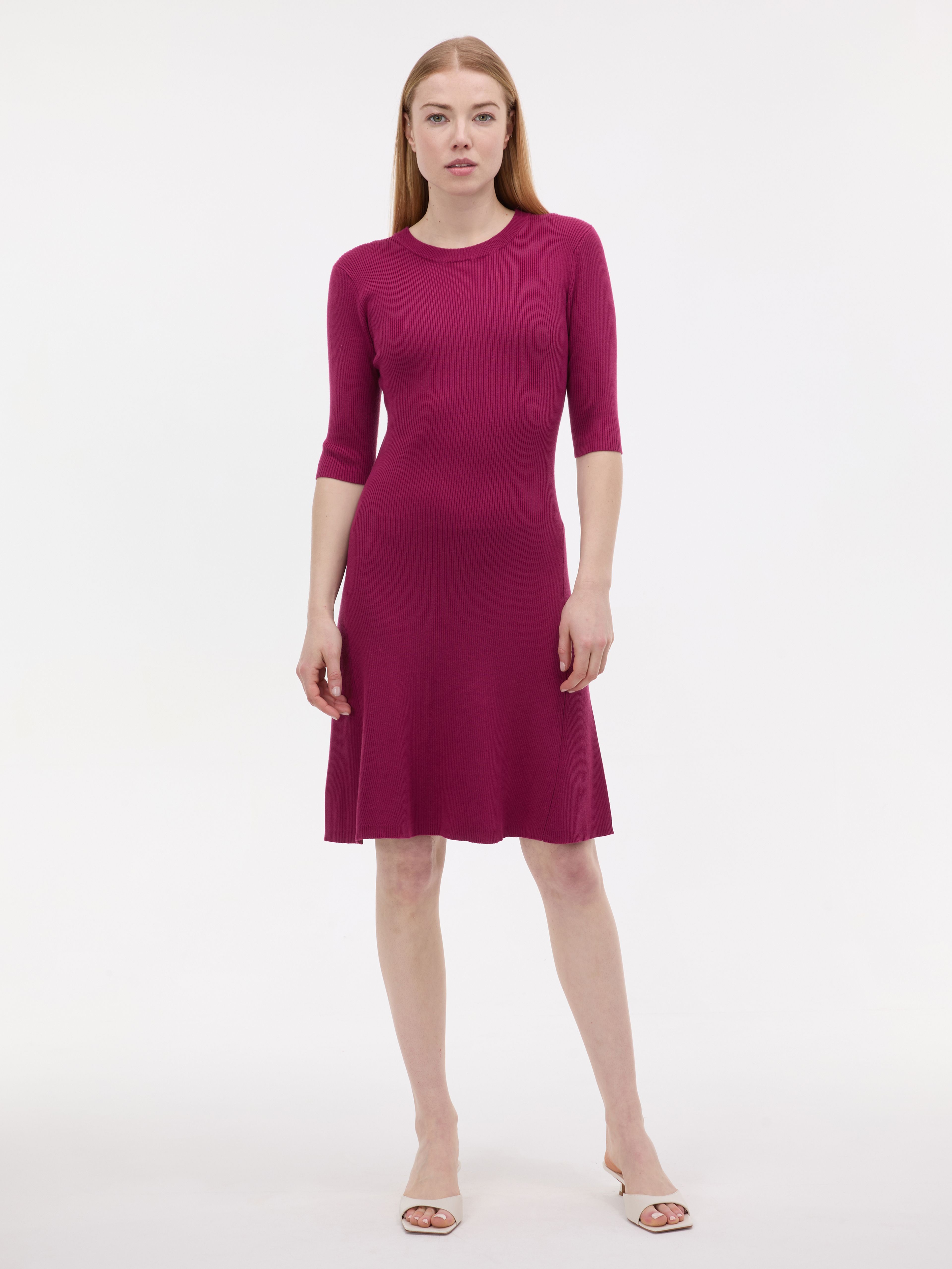 Bordowa sukienka damska do kolan ORSAY