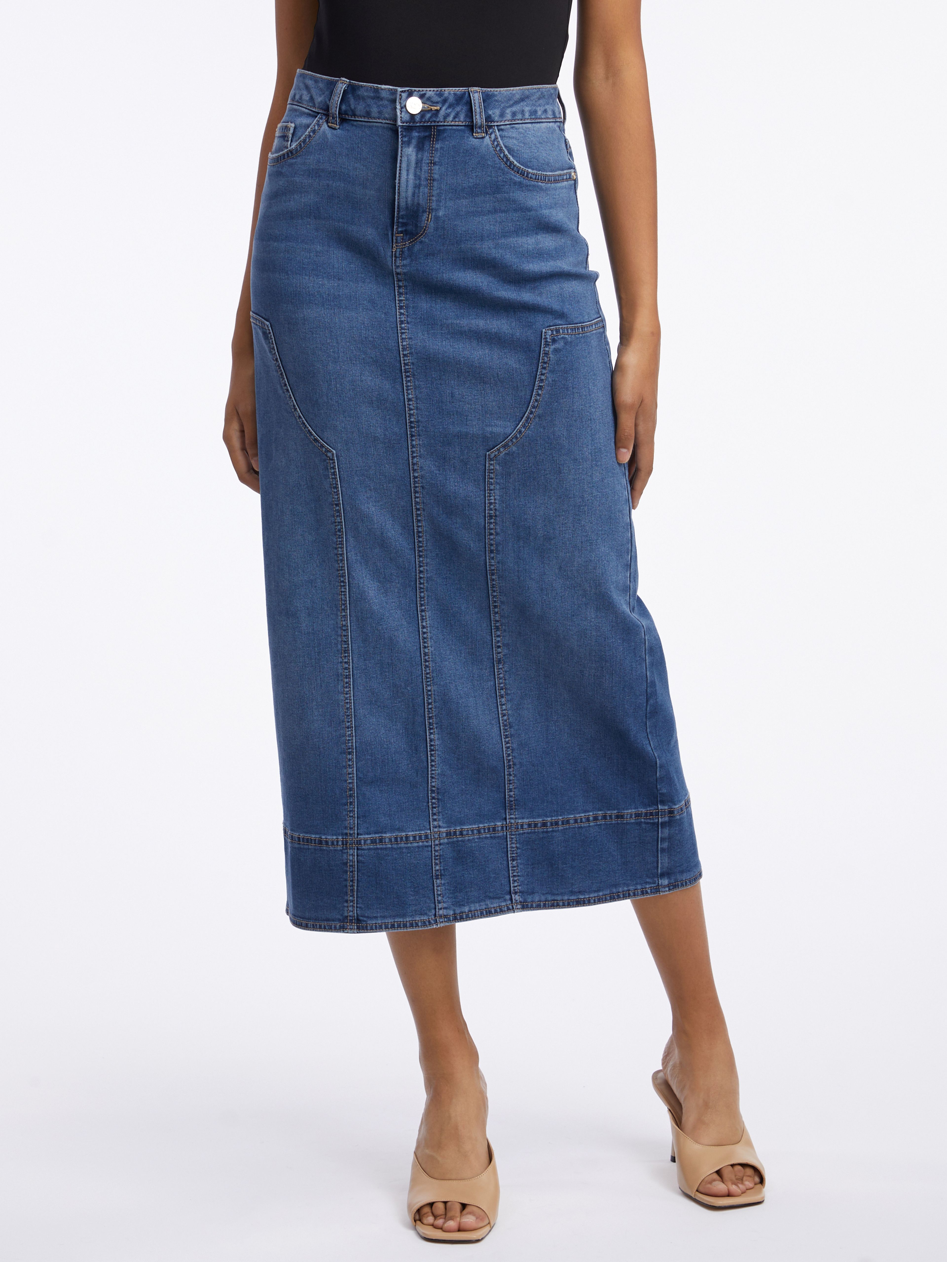 Dunkelblauer Maxirock aus Denim Damen ORSAY