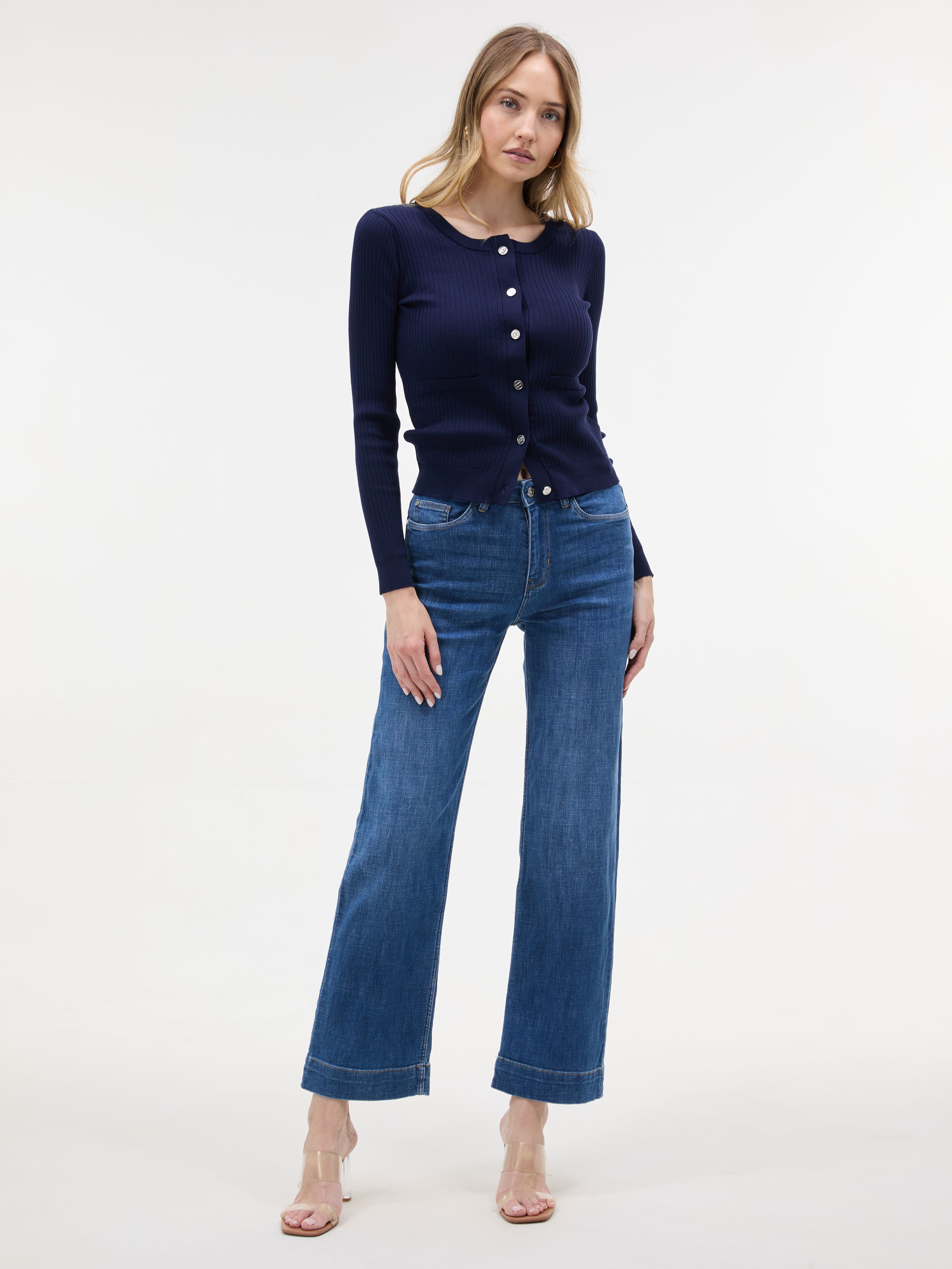 Niebieskie damskie dżinsy wide leg ORSAY