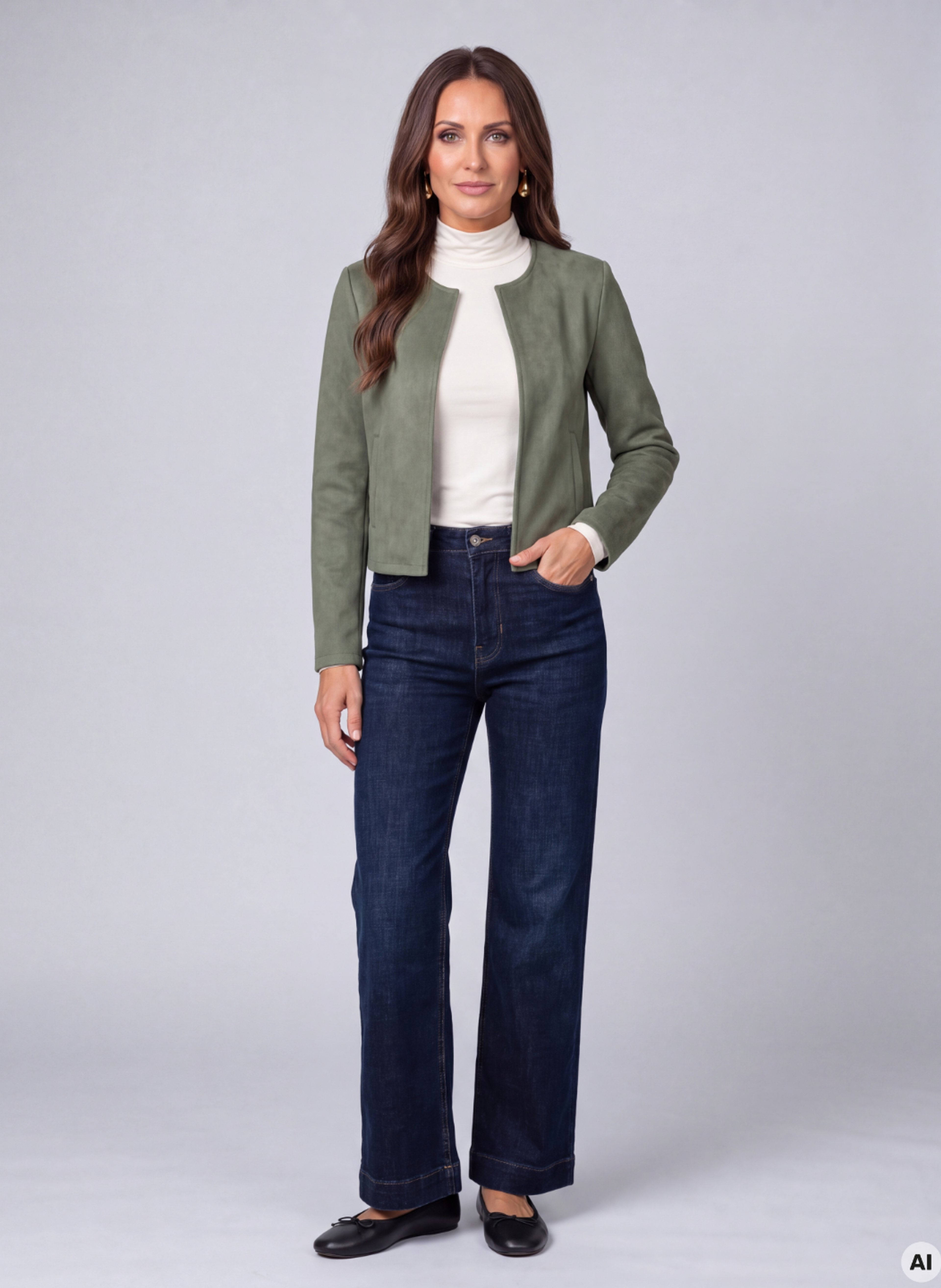 Khakifarbenes Damen-Bolero mit langen Ärmeln ORSAY - 005