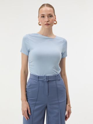 XSSMLXLXXL Jasnoniebieski damski T-shirt z okrągłym dekoltem i krótkim rękawem ORSAY