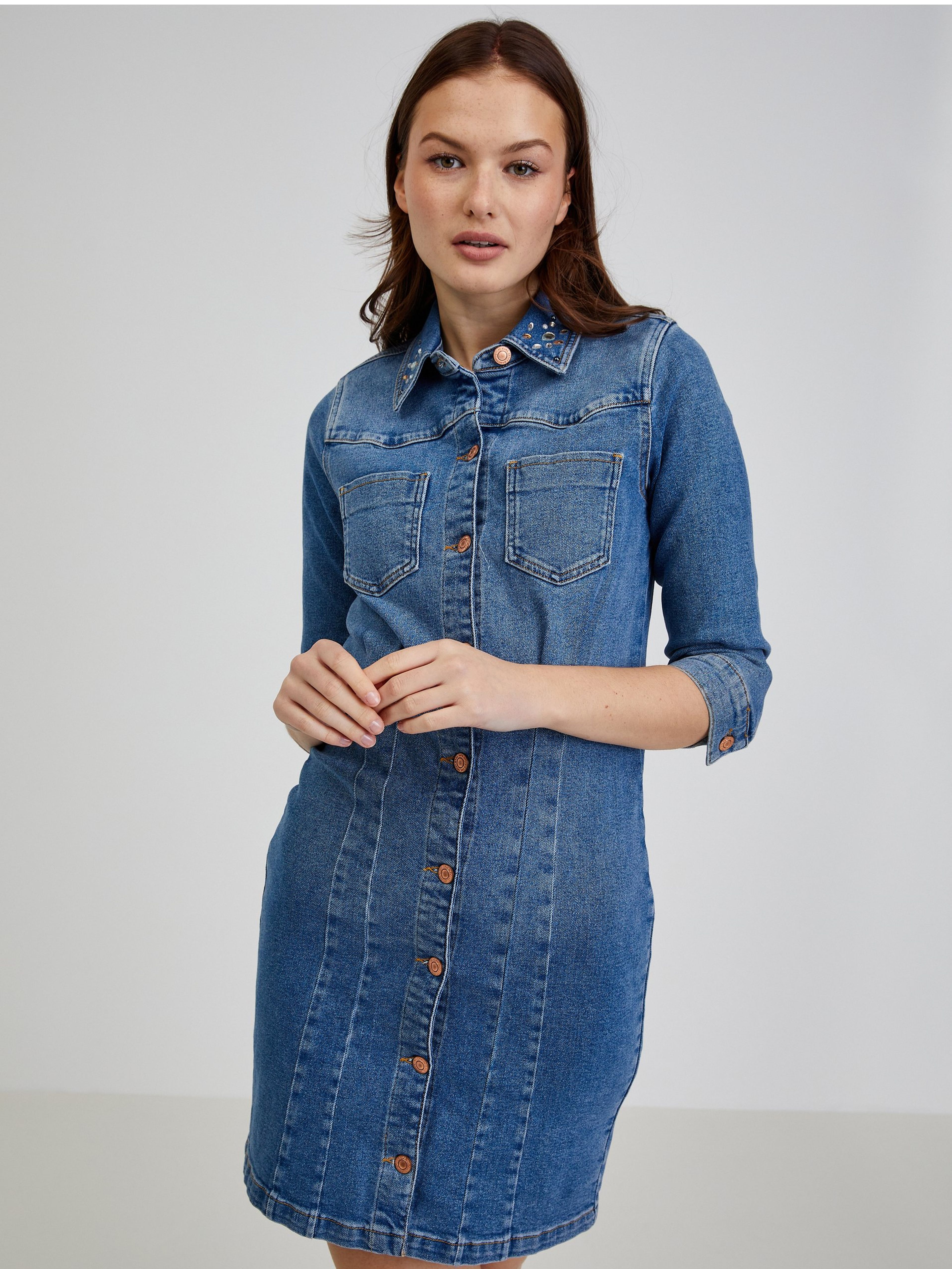 Rochie cămașă de damă albastră din denim ORSAY