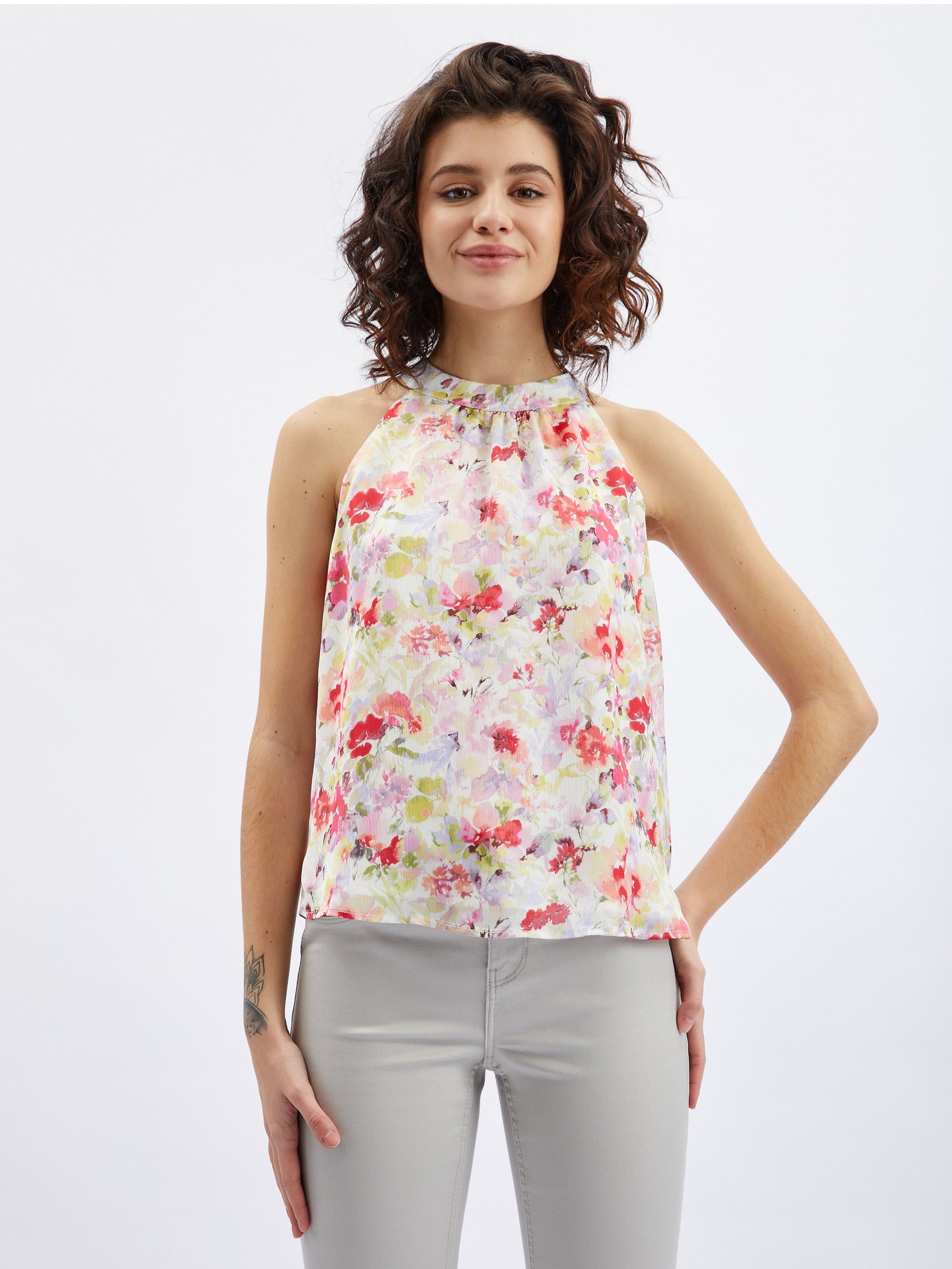 Bluză de damă cu model floral roz-crem ORSAY