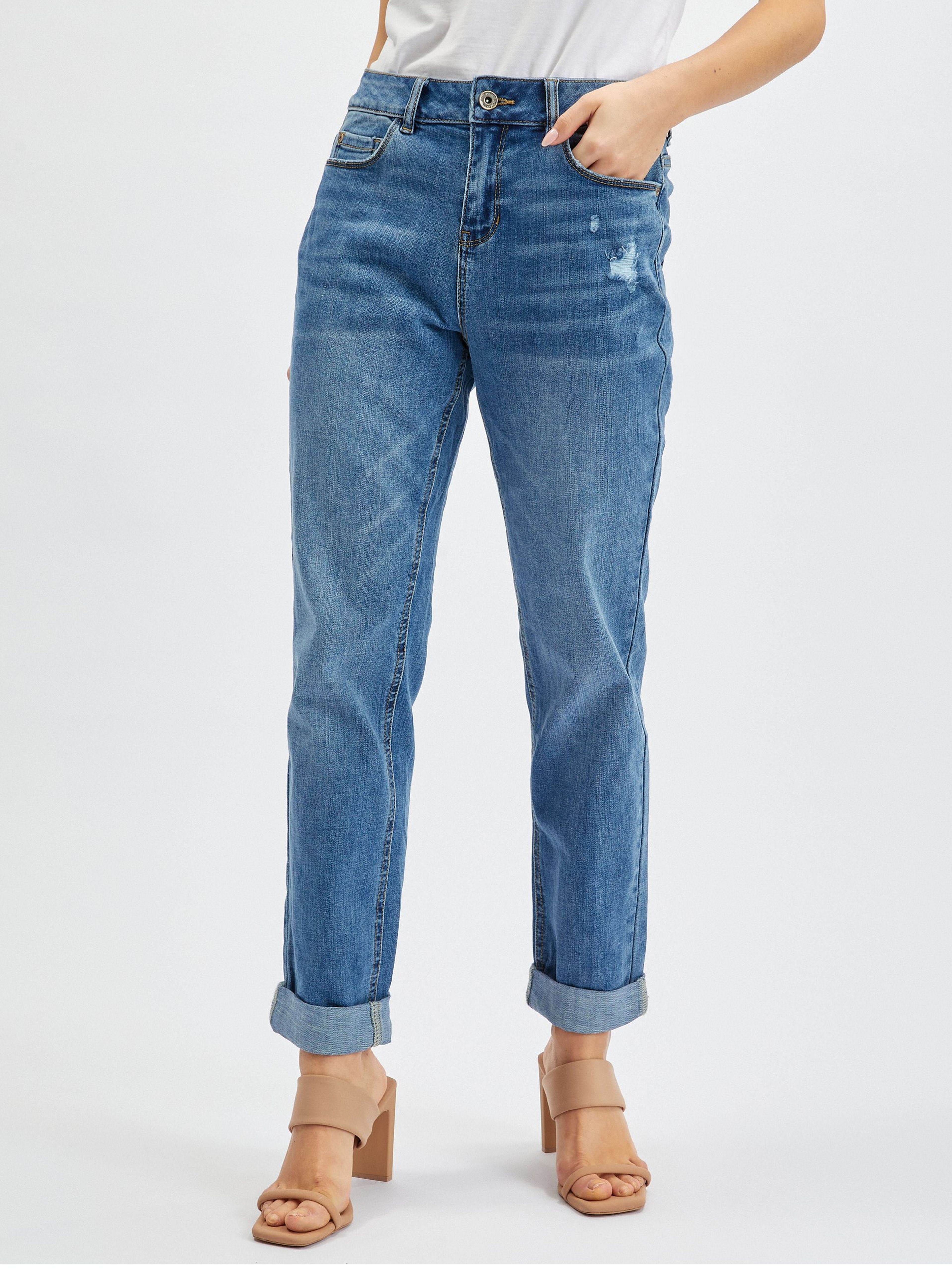 Niebieskie damskie boyfriend jeansy ORSAY