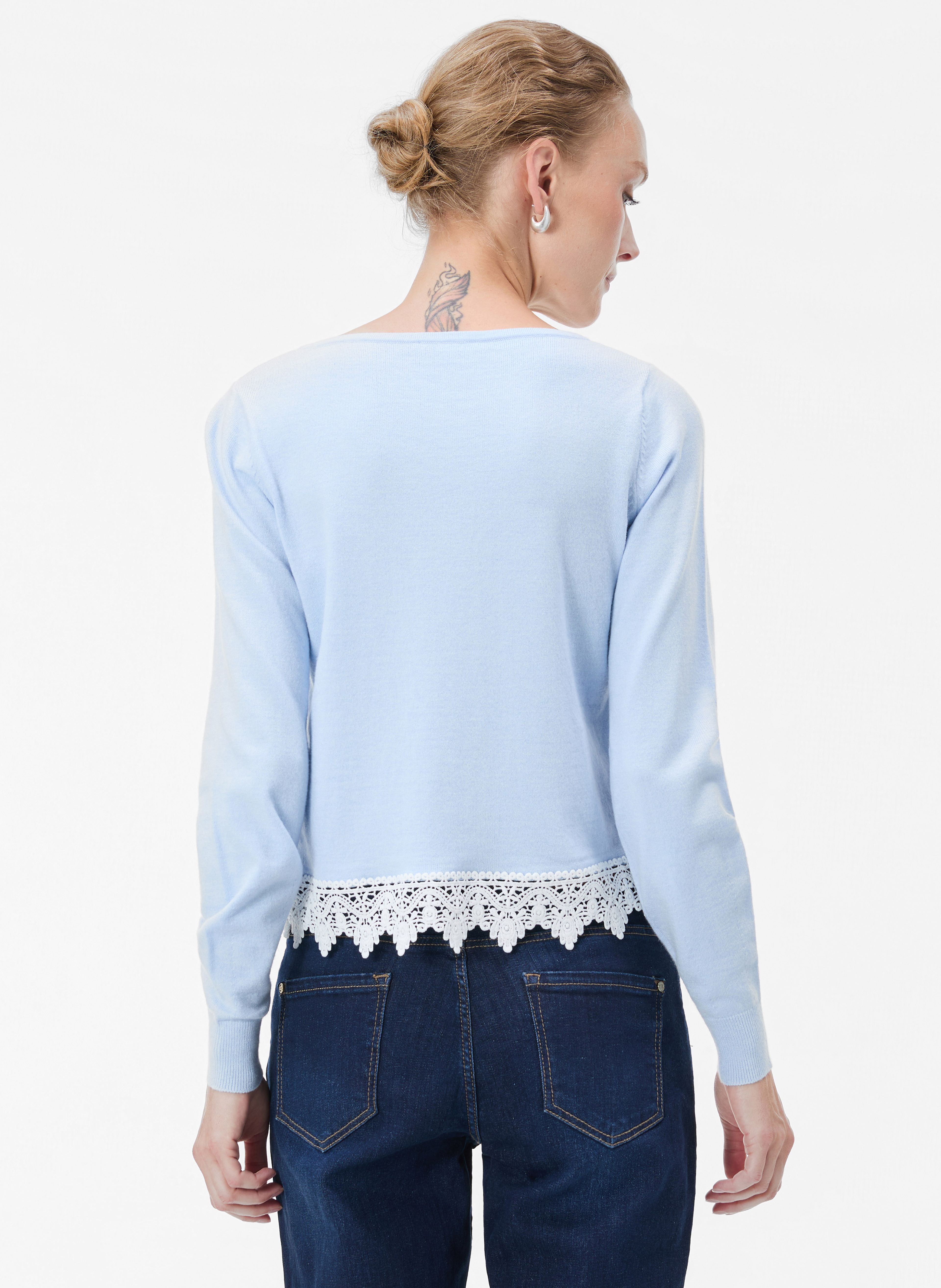 Hellblauer Damenpullover mit langen Ärmeln ORSAY - 005