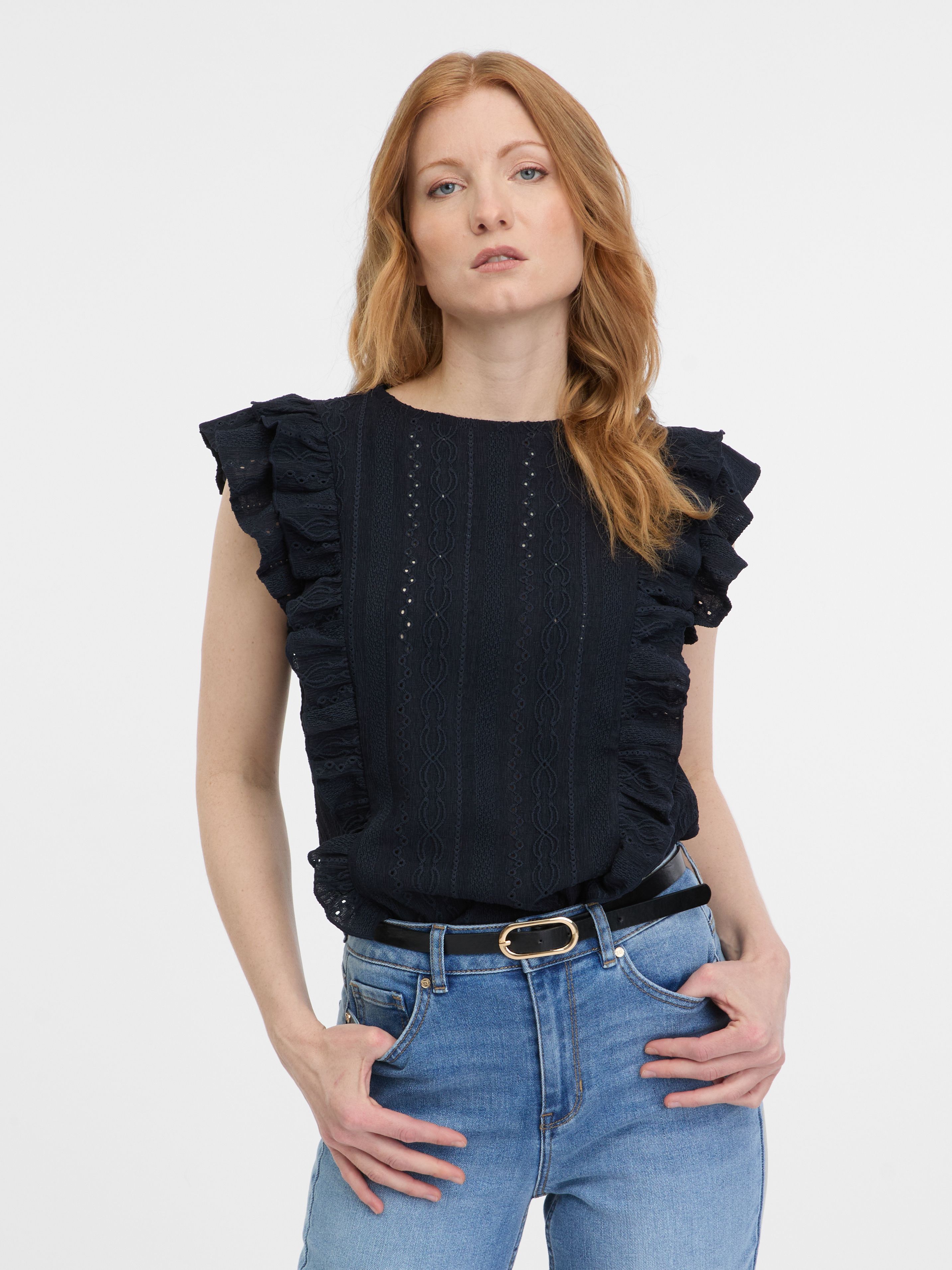 Dunkelblaues Damen-T-Shirt mit Rüsche ORSAY | Orsay.de - Der offizielle ...