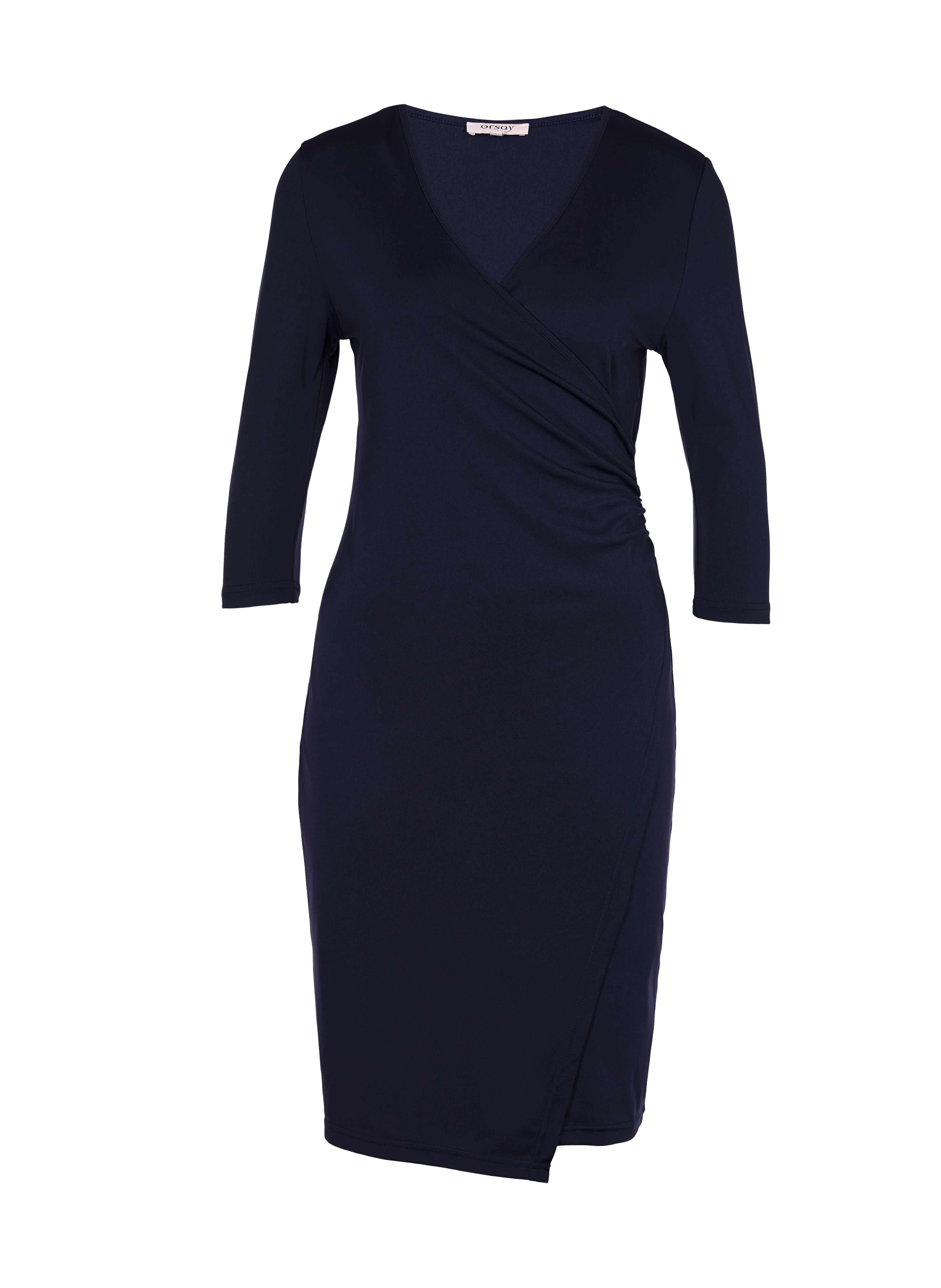 Dunkelblaues kurzes Damen-Wickelkleid mit V-Ausschnitt und 3/4-Ärmeln ORSAY - 005