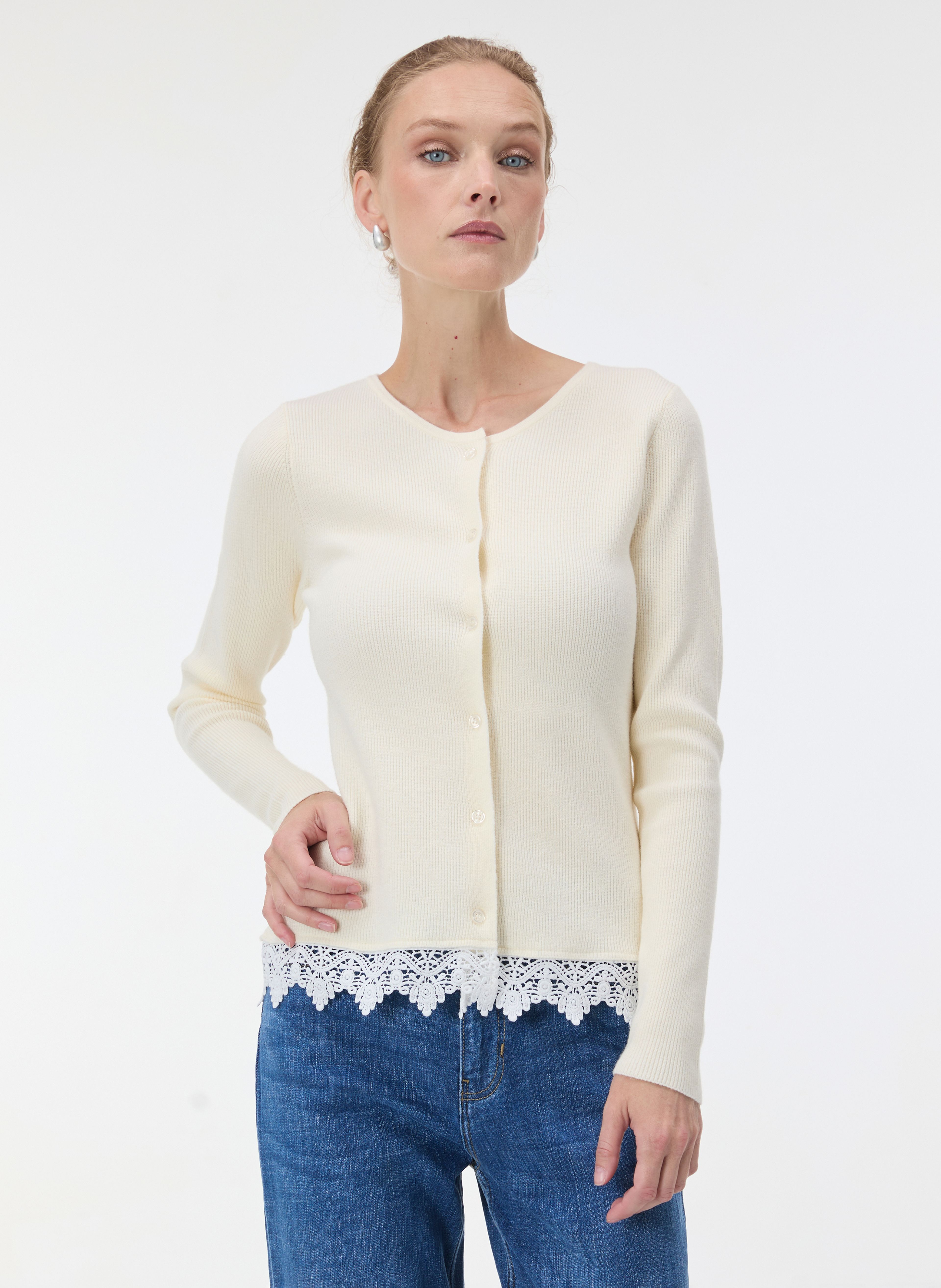 Weißer Damen-Cardigan mit langen Ärmeln ORSAY - 002