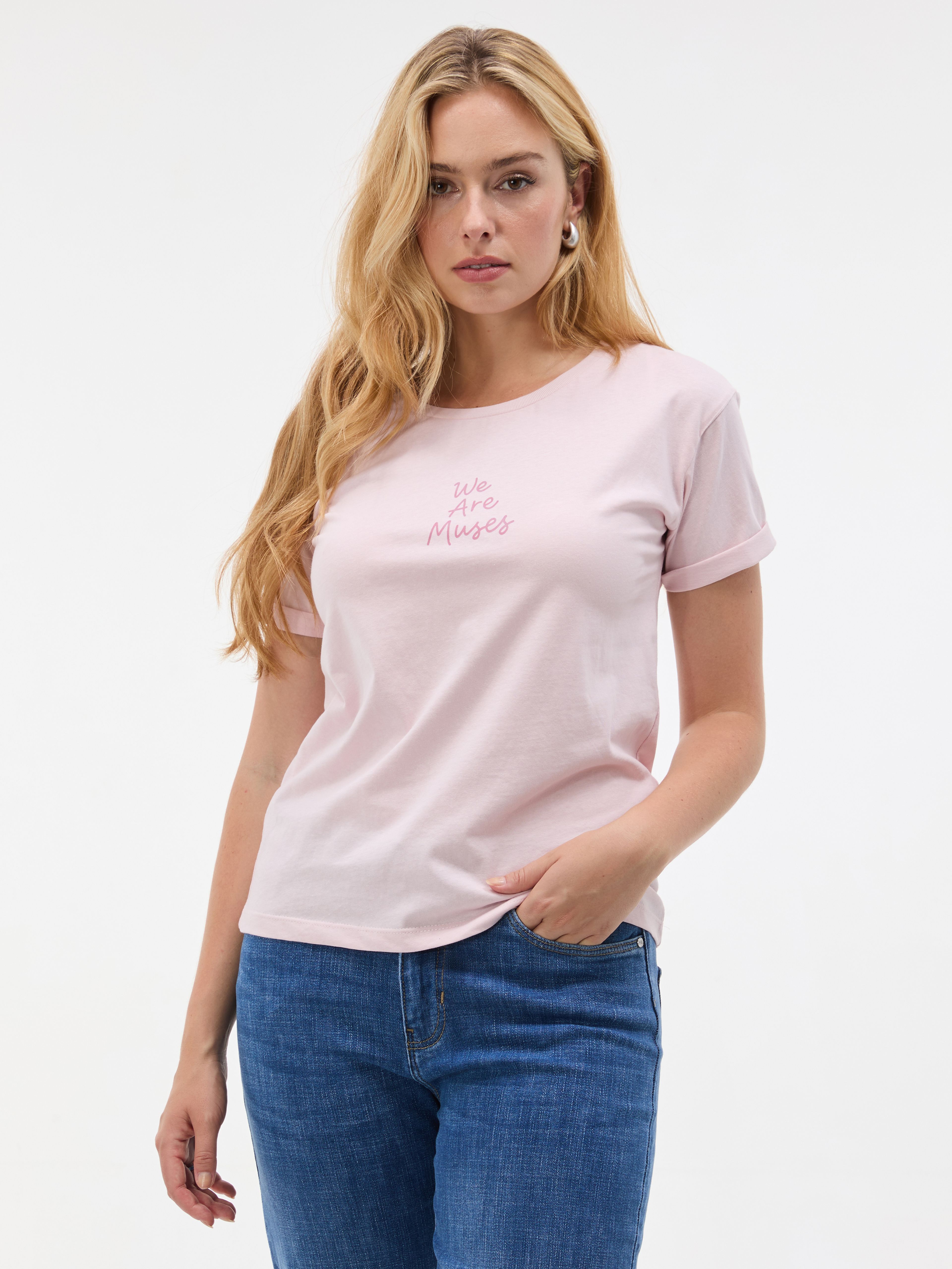 Jasnoróżowy damski t-shirt z krótkim rękawem ORSAY - 001