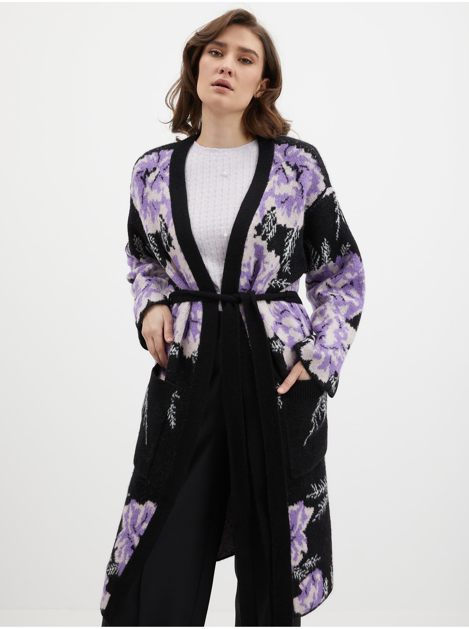 Cardigan floral de damă negru-violet ORSAY | Orsay.ro - Magazinul