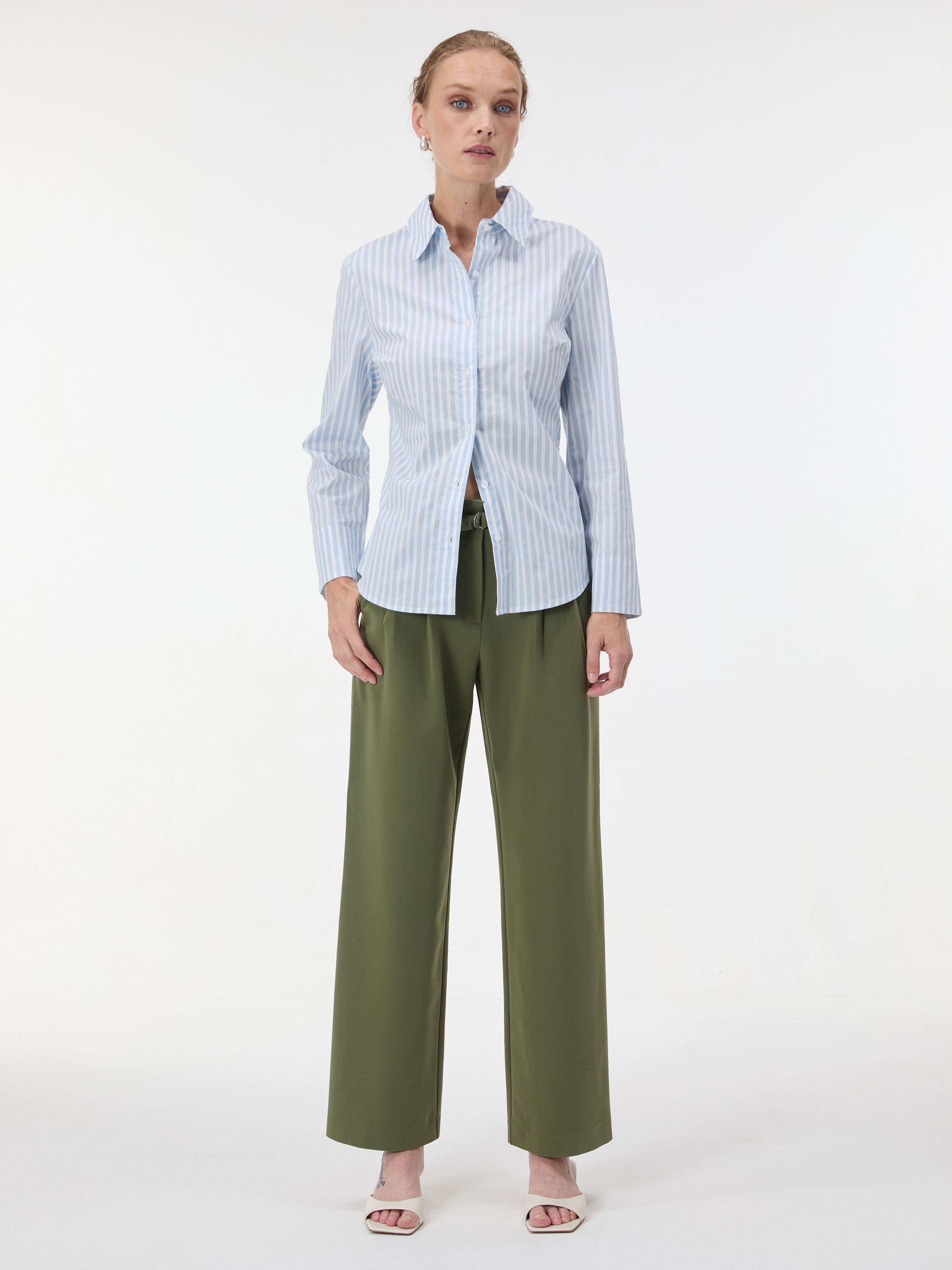 Khakifarbene Damen-Wide-Leg-Hose mit hohem Bund ORSAY - 002