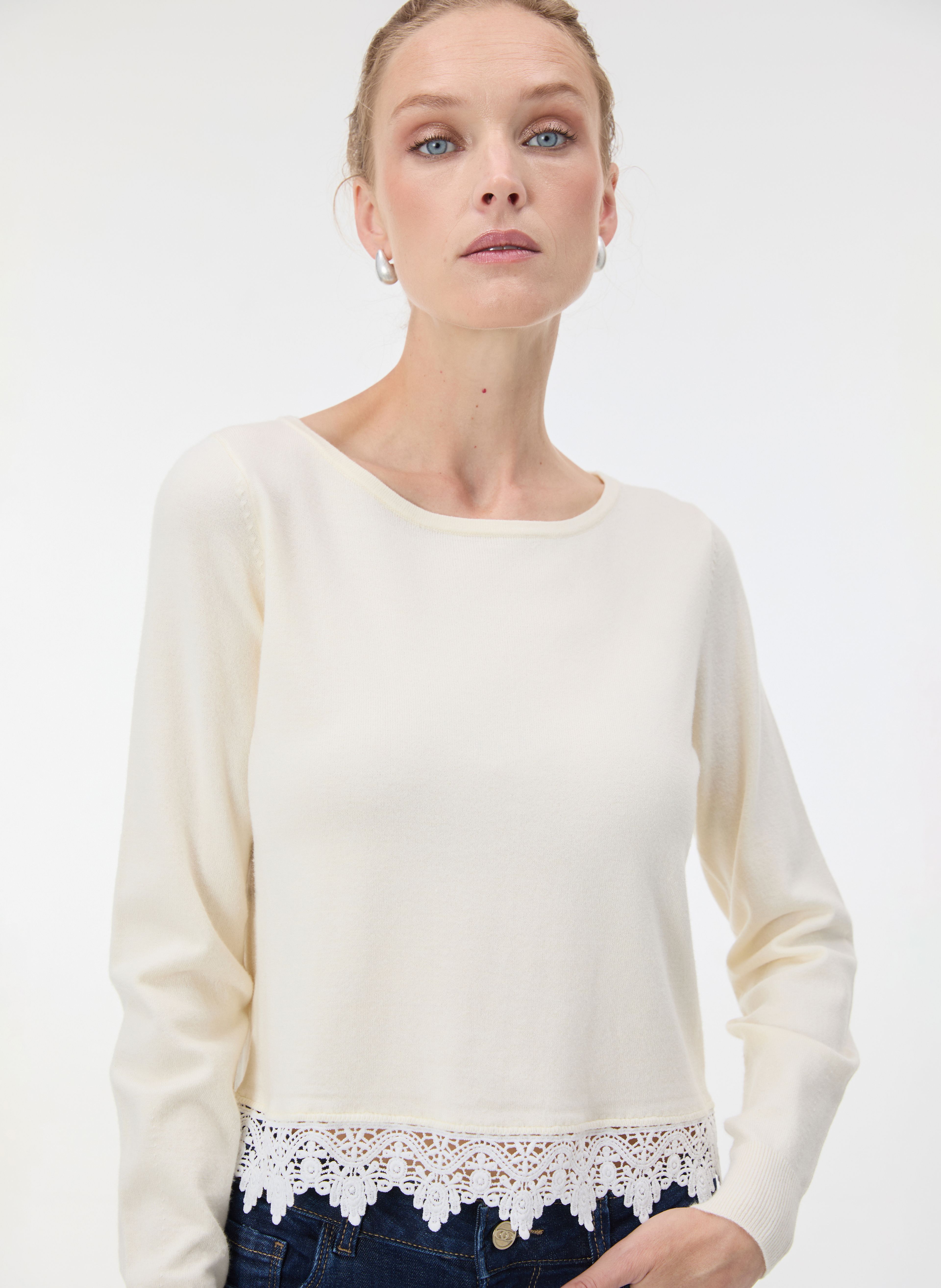 Weißer Damenpullover mit langen Ärmeln ORSAY - 005