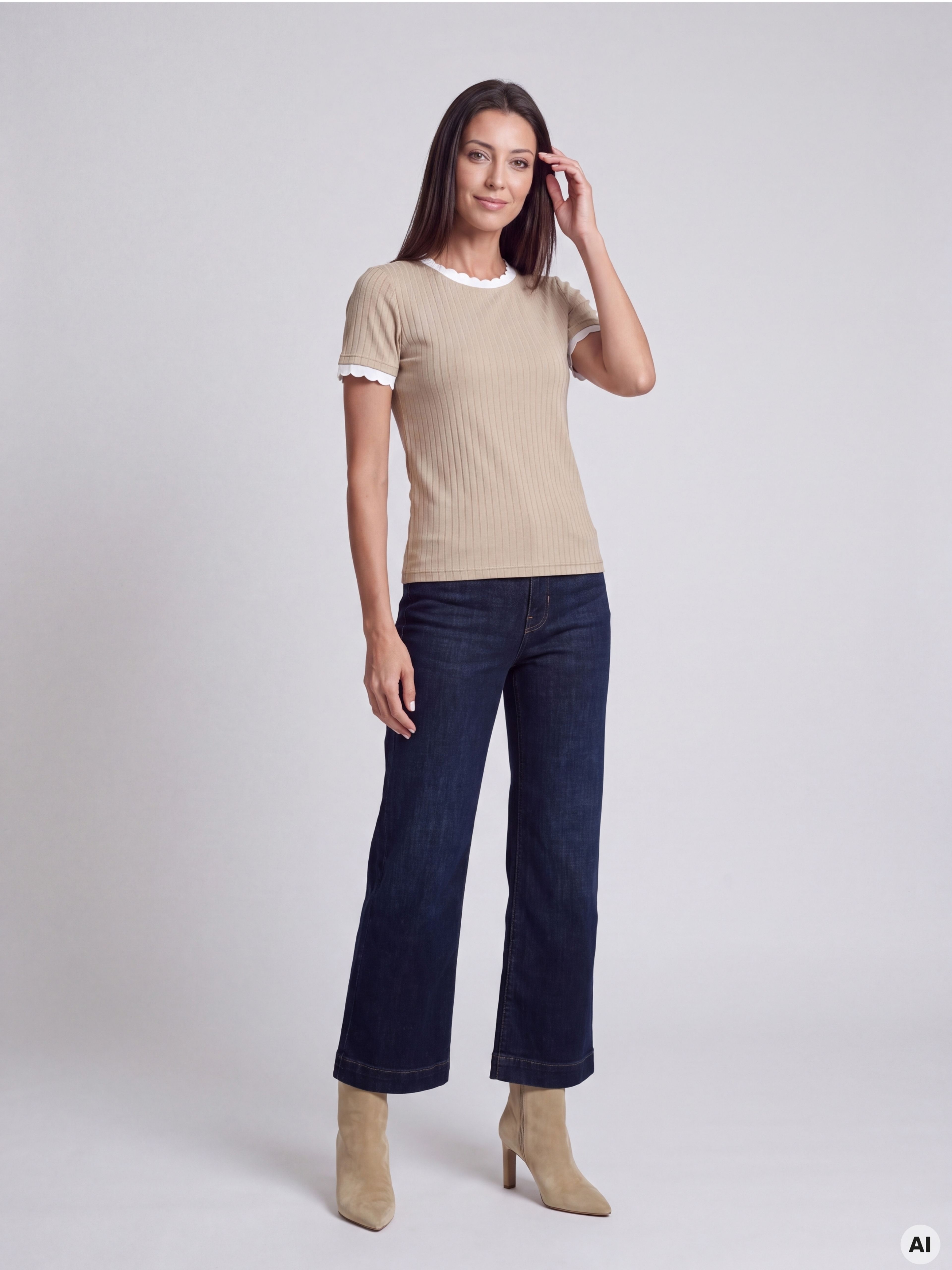 Tricou pentru femei bej cu mâneci scurte ORSAY - 003