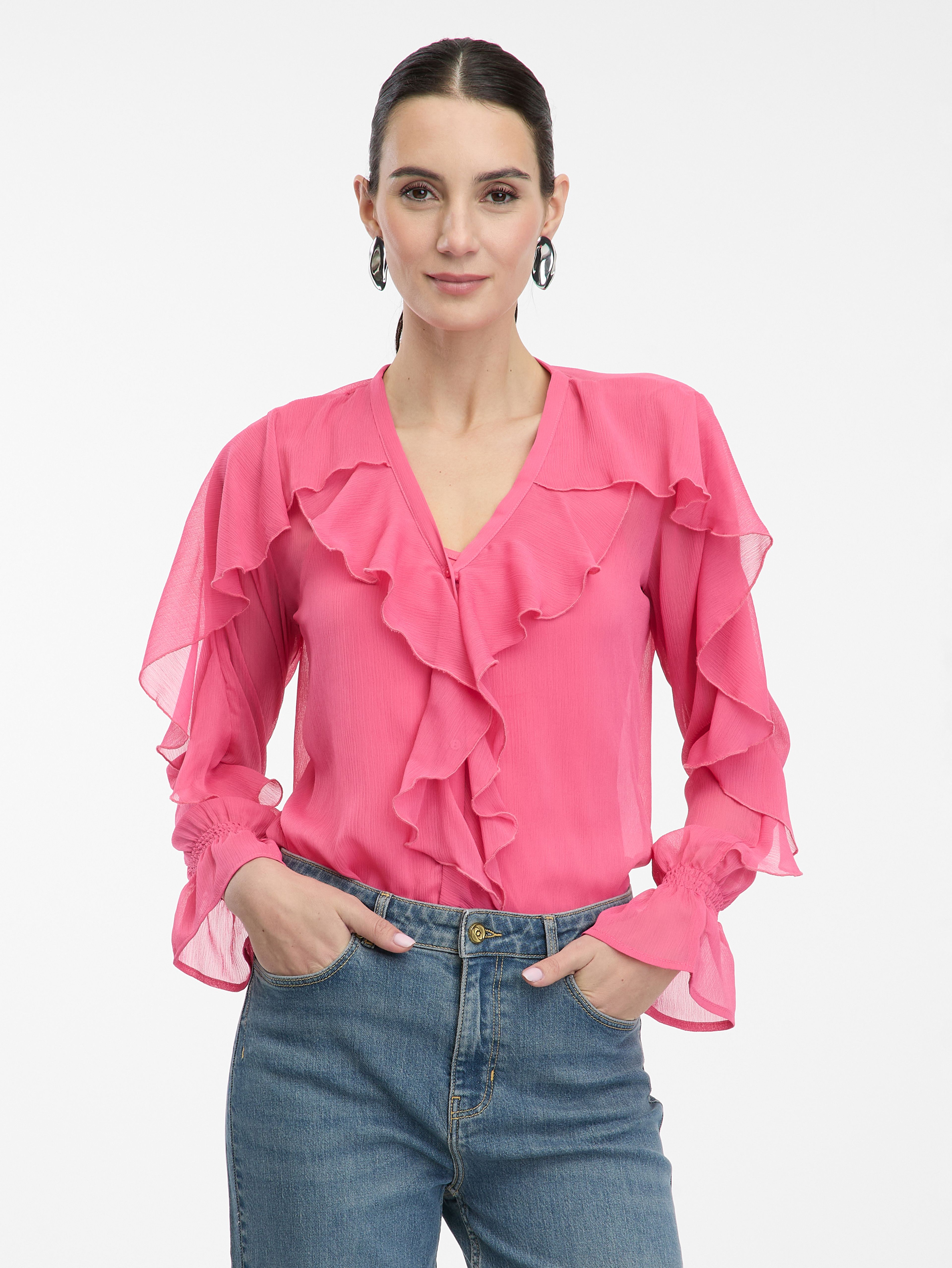 Rosa Damenbluse mit Volants ORSAY