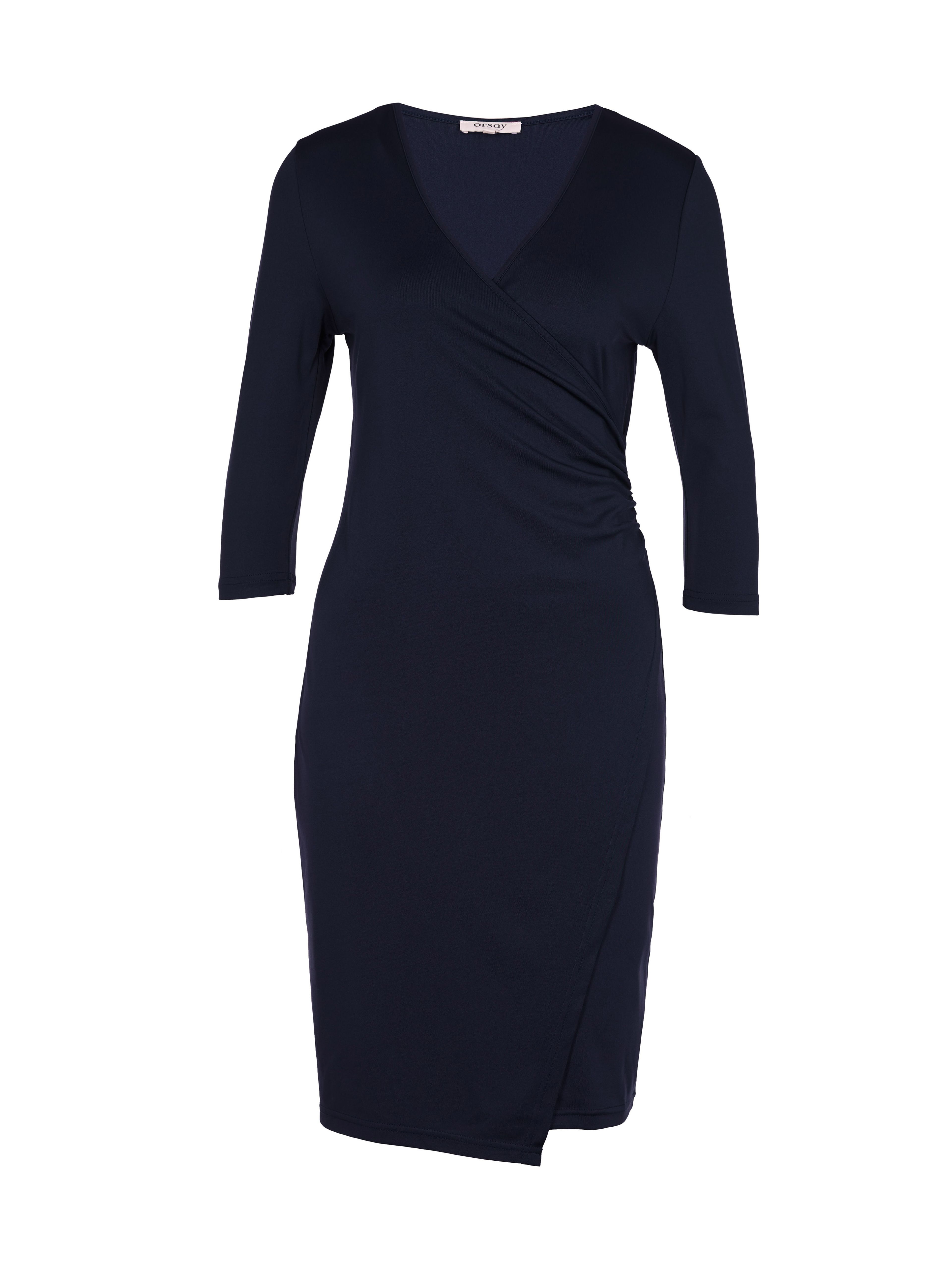 Dunkelblaues kurzes Damen-Wickelkleid mit V-Ausschnitt und 3/4-Ärmeln ORSAY - 005