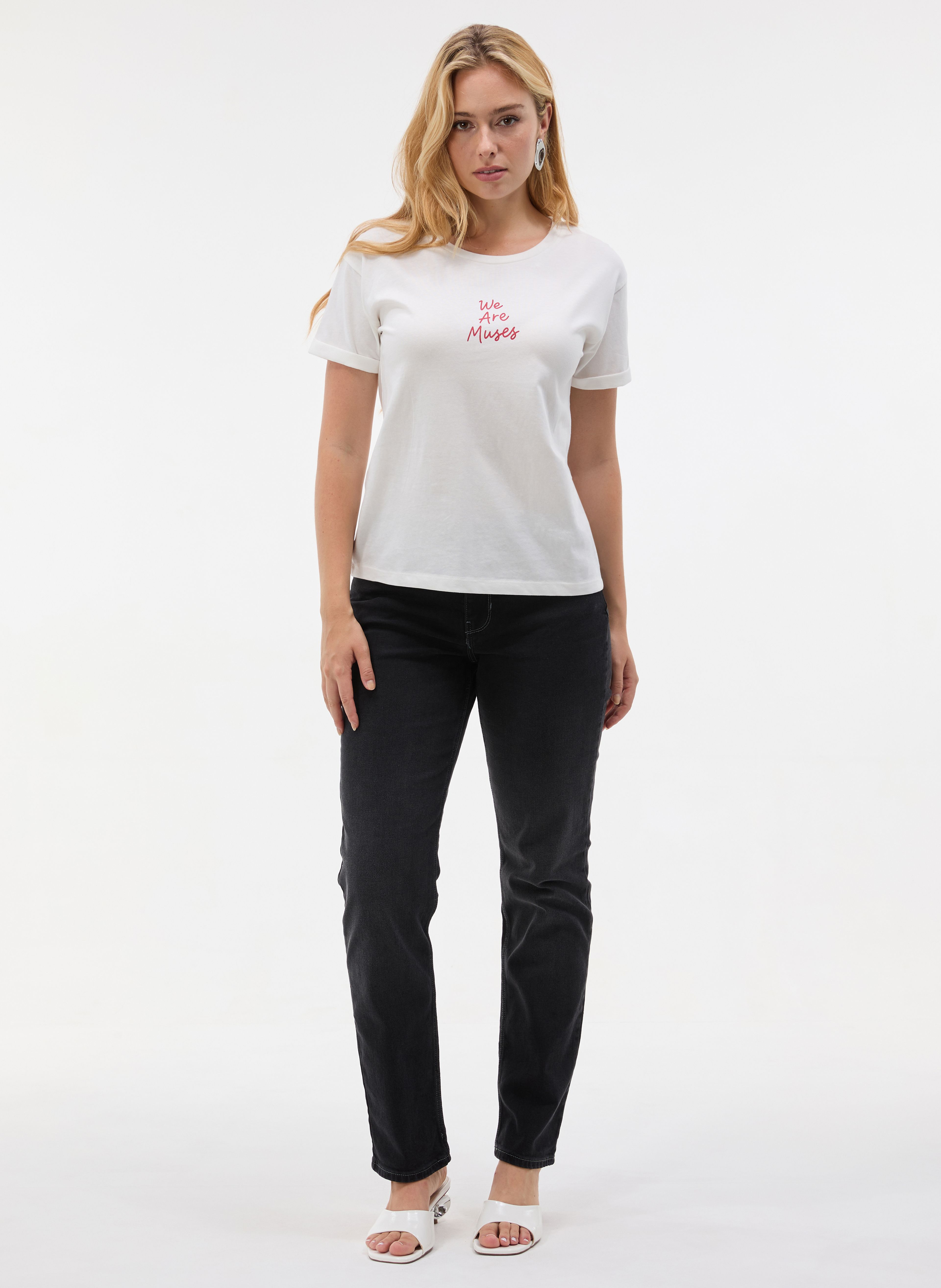 Biały damski t-shirt z krótkim rękawem ORSAY - 003