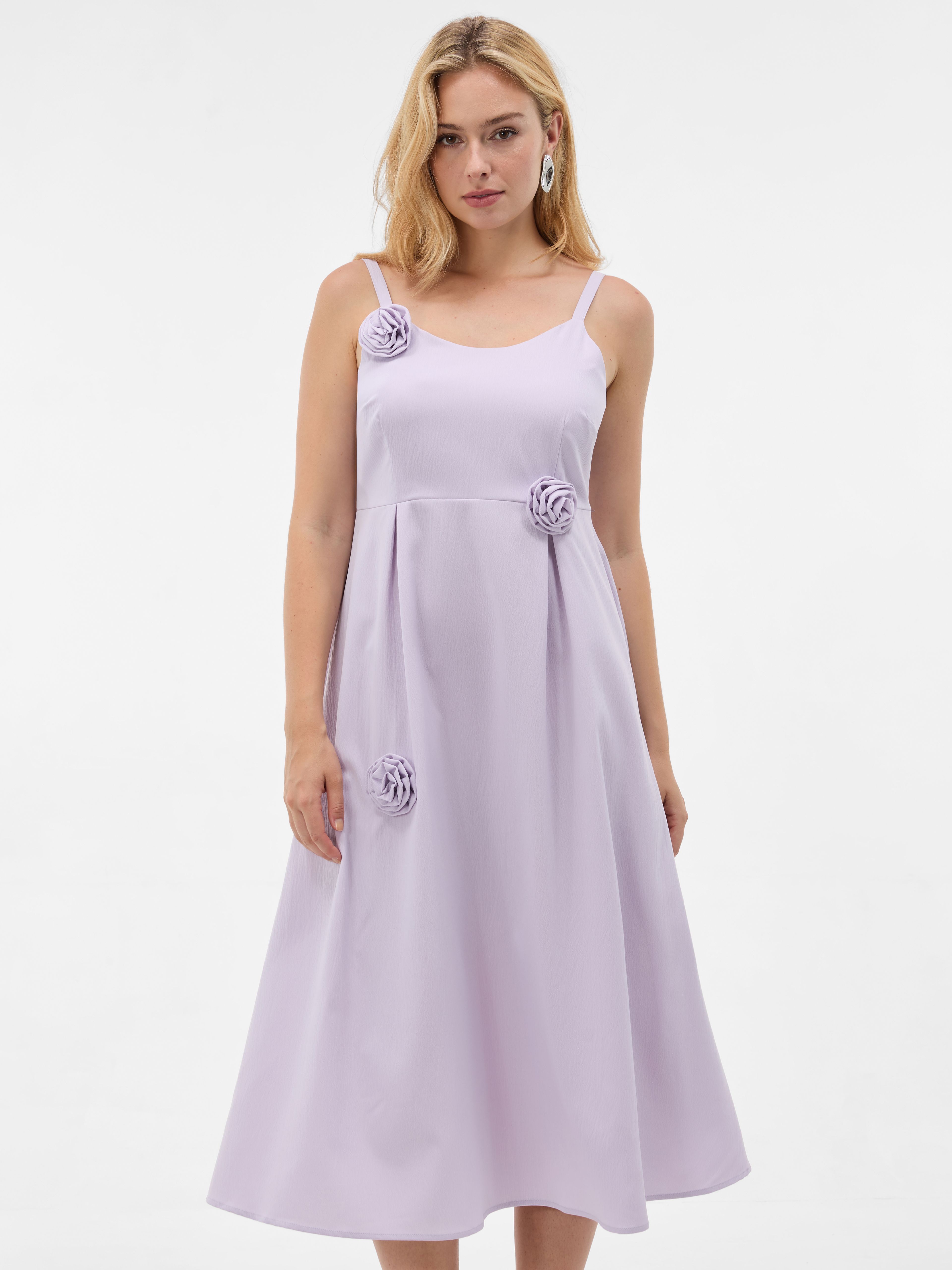 Violettes Damen-A-Linien-Midikleid mit Trägern ORSAY - 001