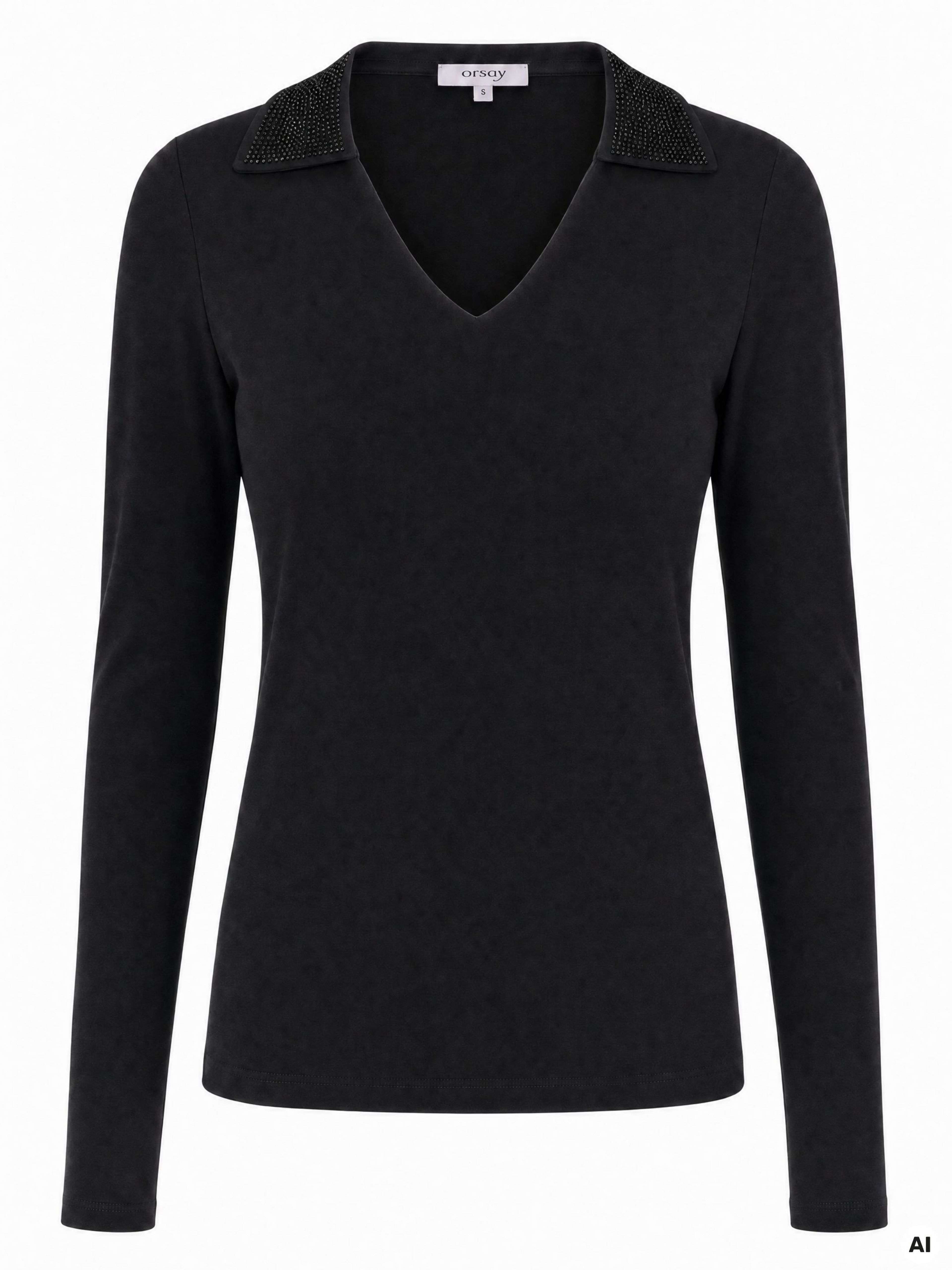 Tricou pentru femei negru cu mânecă lungă ORSAY - 006