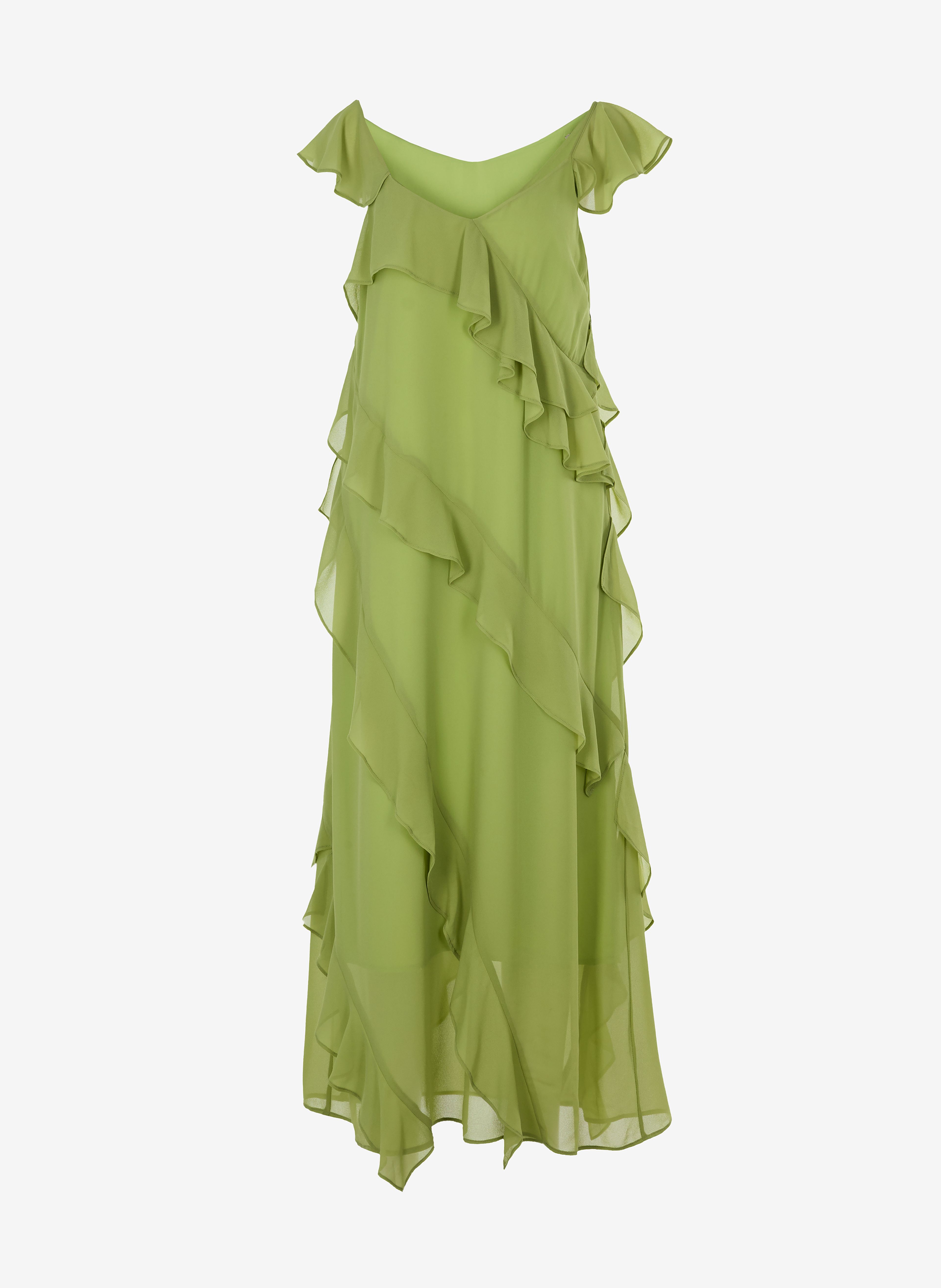 Hellgrünes Damen-Maxikleid in A-Linie mit Volants ORSAY - 006