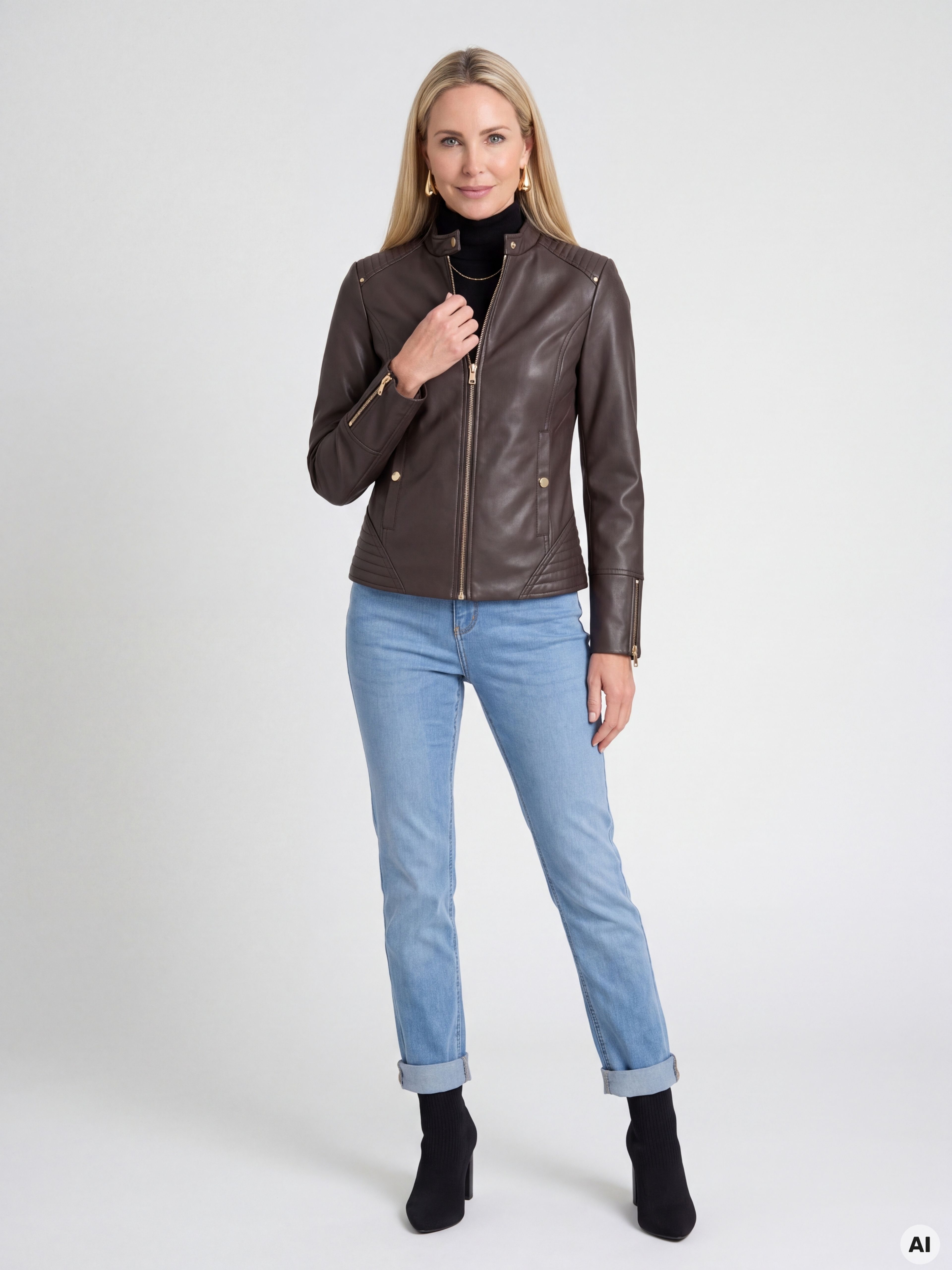 Braune Damen-Kunstlederjacke ORSAY - 003