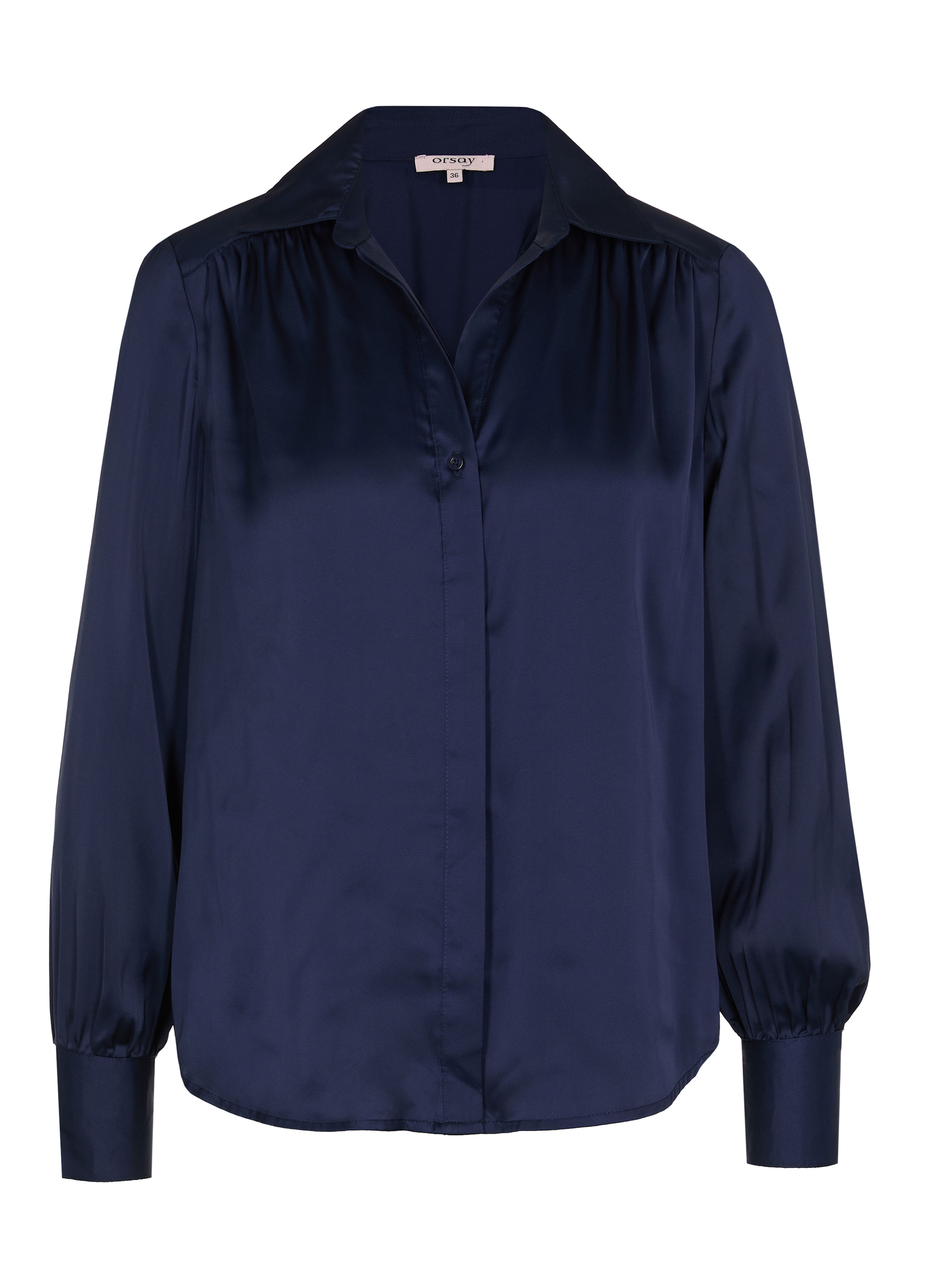 Dunkelblaue Damenbluse mit Kragen und langen Ärmeln ORSAY - 005
