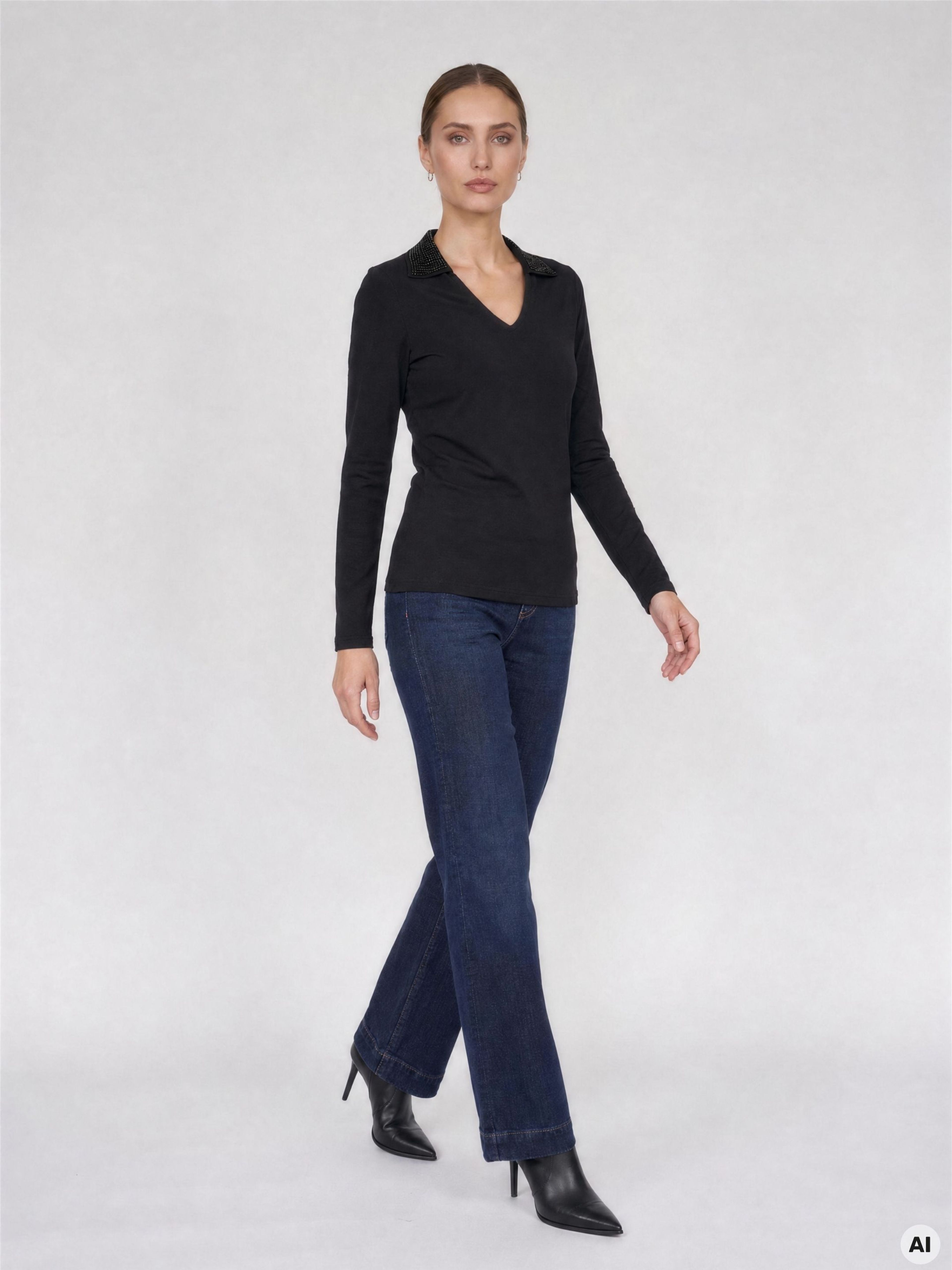 Tricou pentru femei negru cu mânecă lungă ORSAY - 003