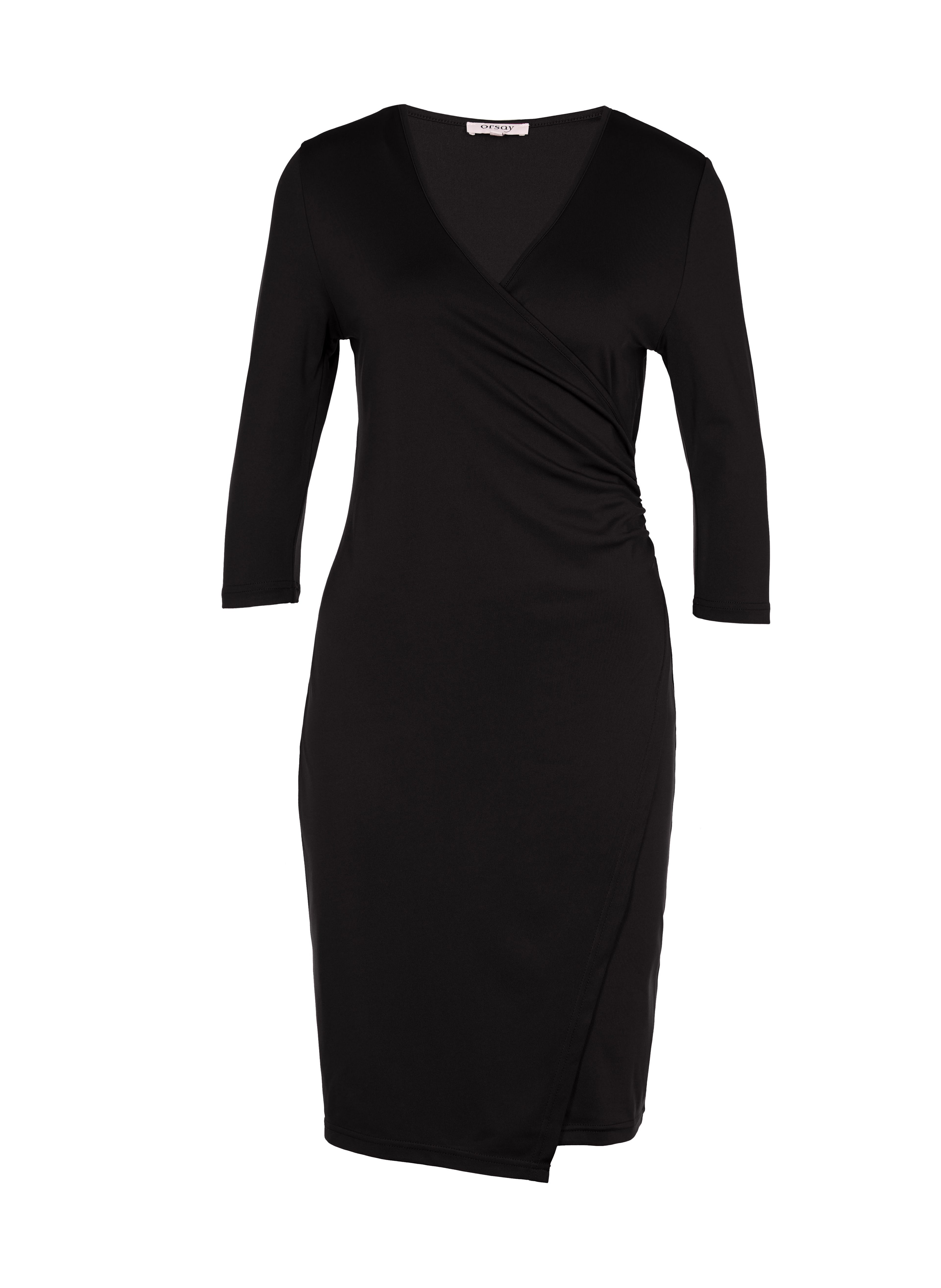 Schwarzes kurzes Damen-Wickelkleid mit V-Ausschnitt und 3/4-Ärmeln ORSAY - 005