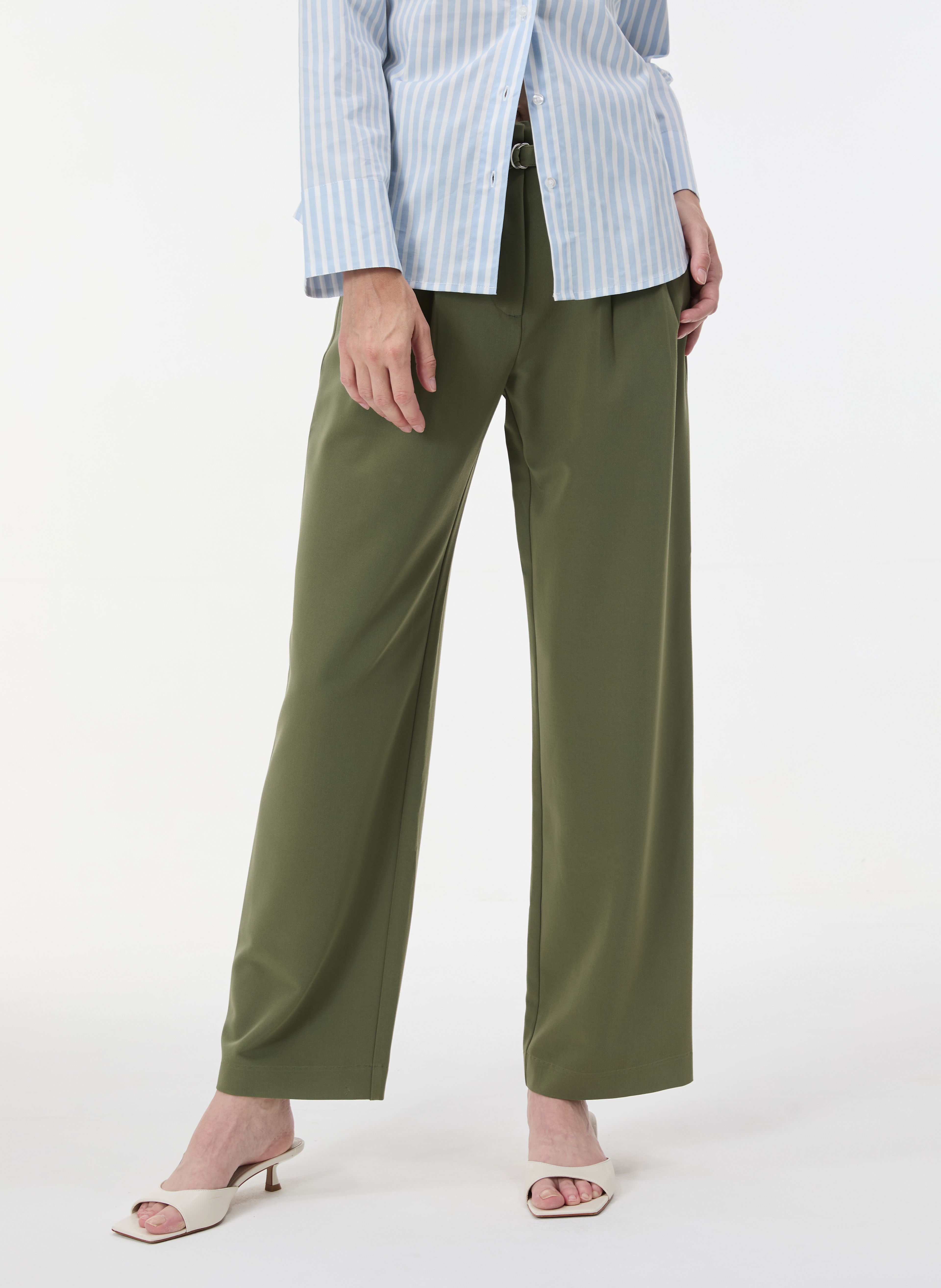 Khakifarbene Damen-Wide-Leg-Hose mit hohem Bund ORSAY - 003