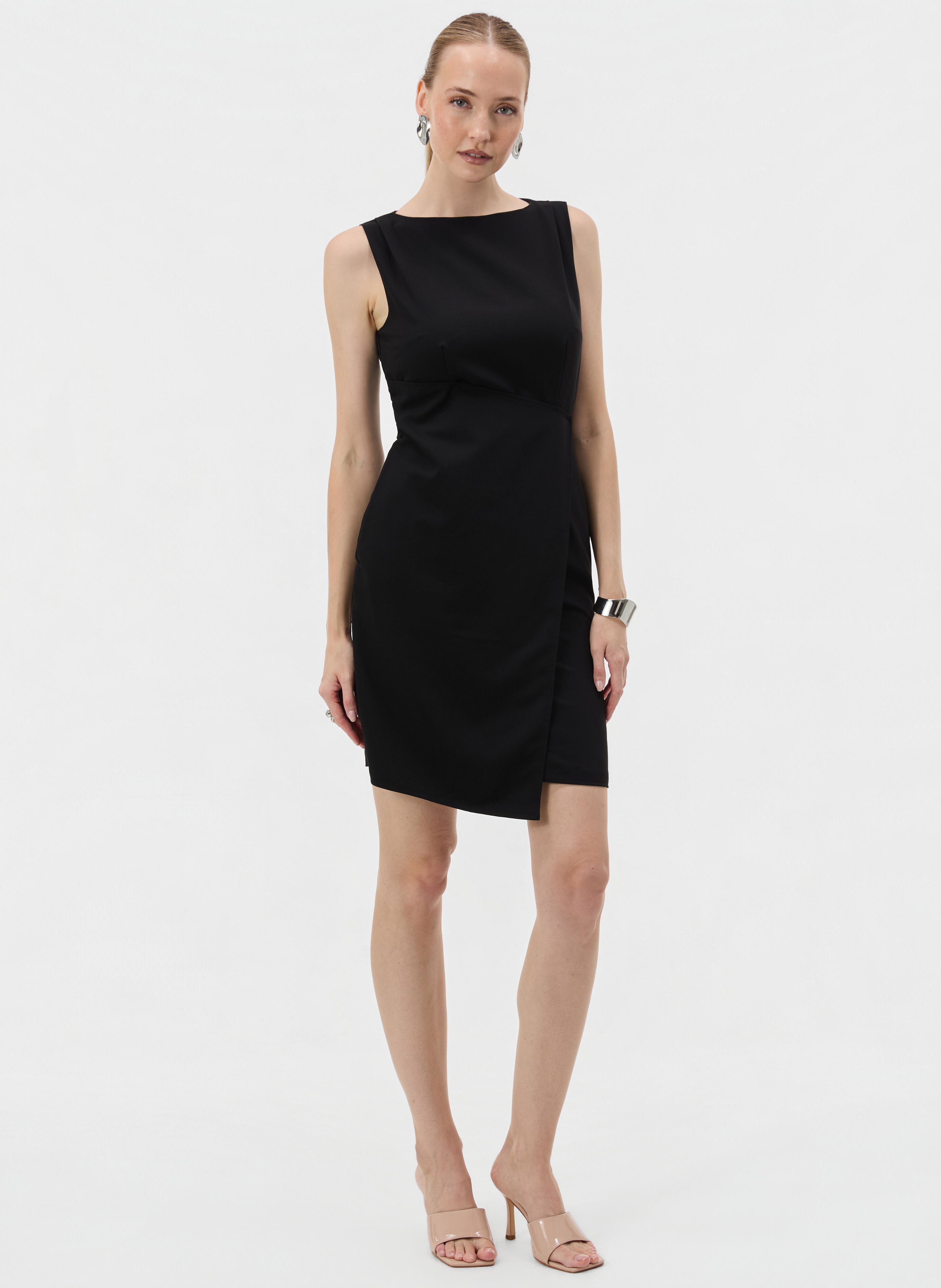 Schwarzes ärmelloses Damen-Wickelkleid ORSAY - 003