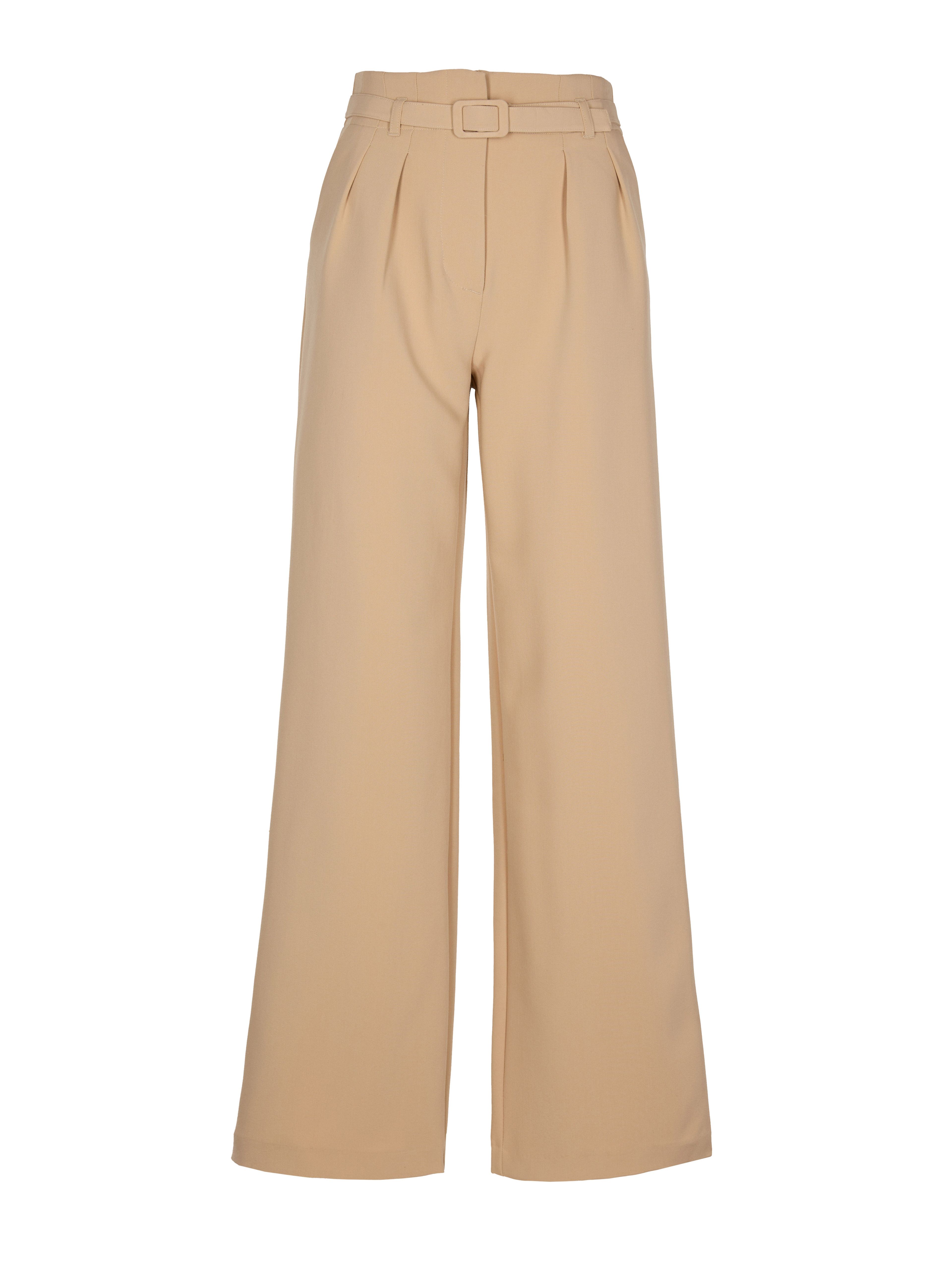 Beige Damenhose mit weitem Bein und hohem Bund ORSAY - 005