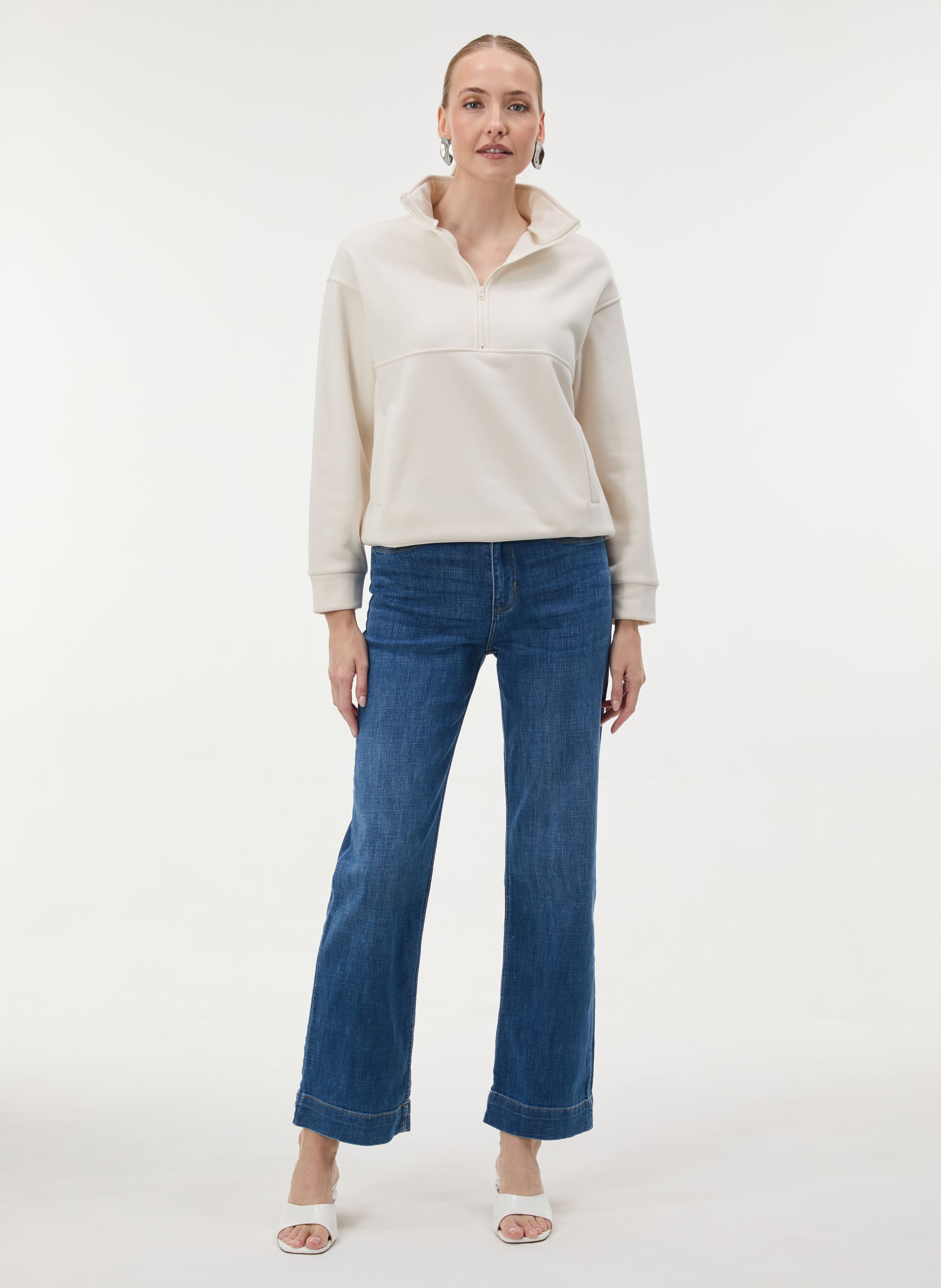 Weißes Damen-Sweatshirt mit Stehkragen und langen Ärmeln ORSAY - 003