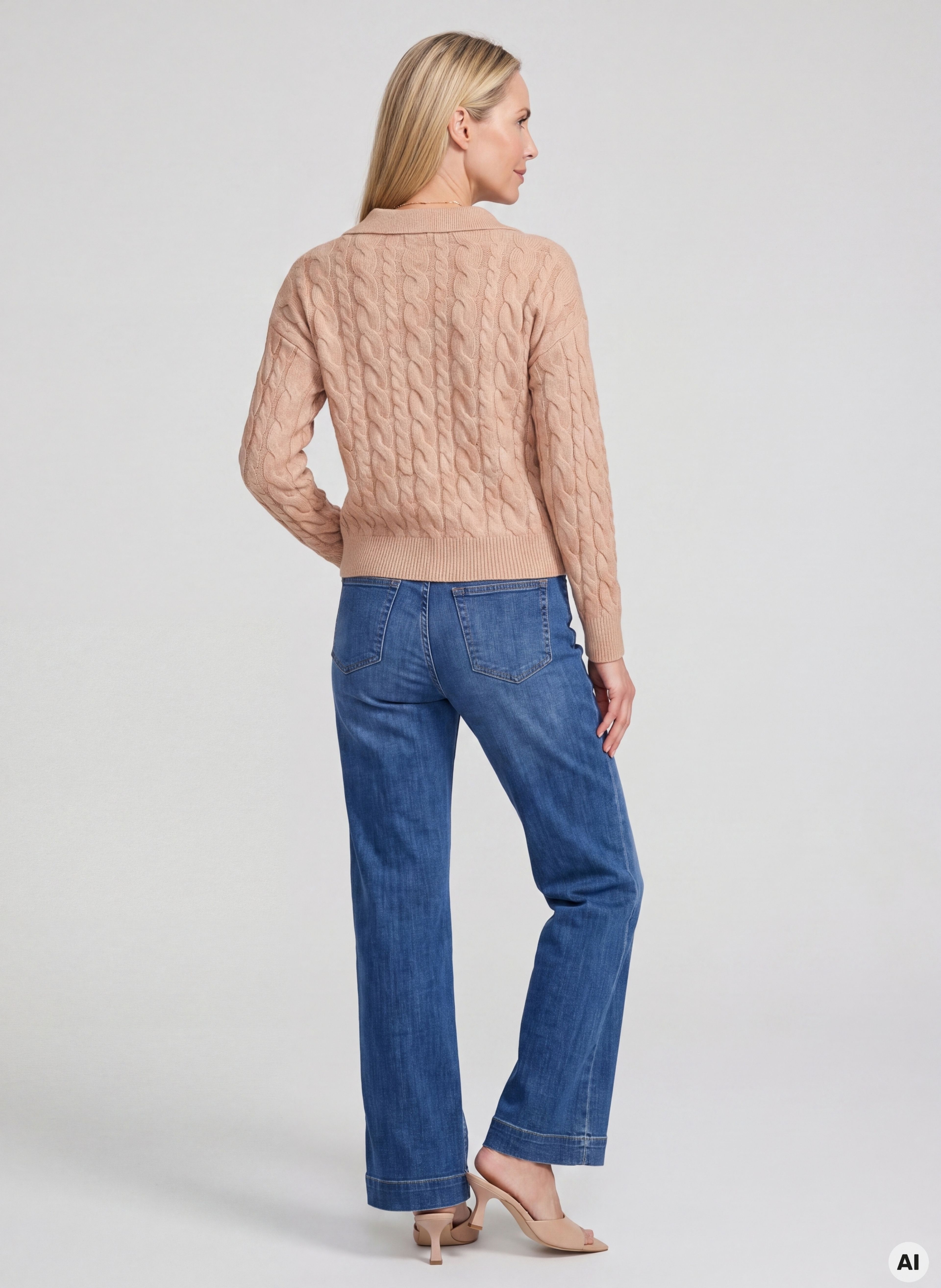 Beiger Damenpullover mit langen Ärmeln ORSAY - 005