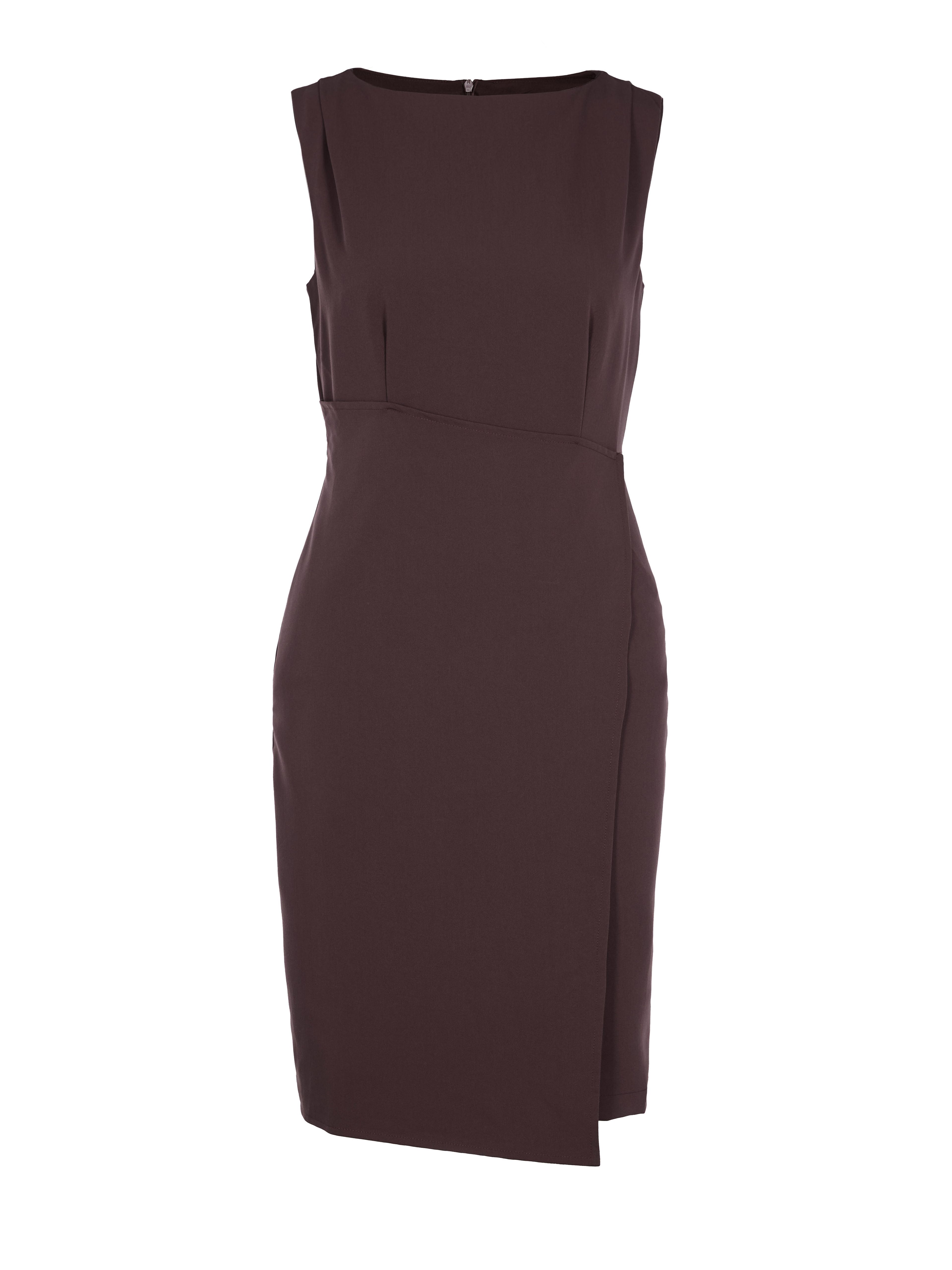 Dunkelbraunes ärmelloses Damen-Wickelkleid ORSAY - 005