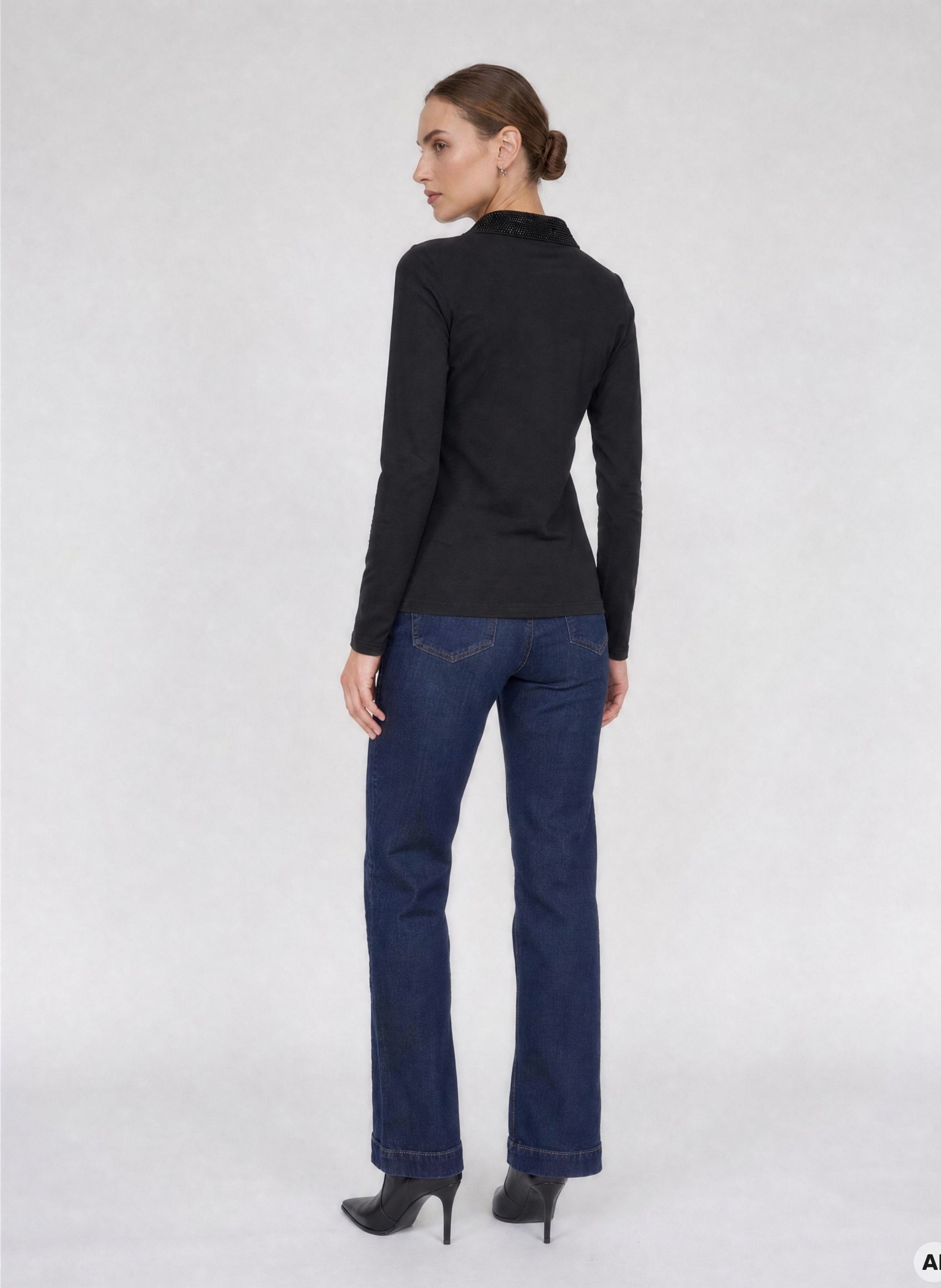 Tricou pentru femei negru cu mânecă lungă ORSAY - 002