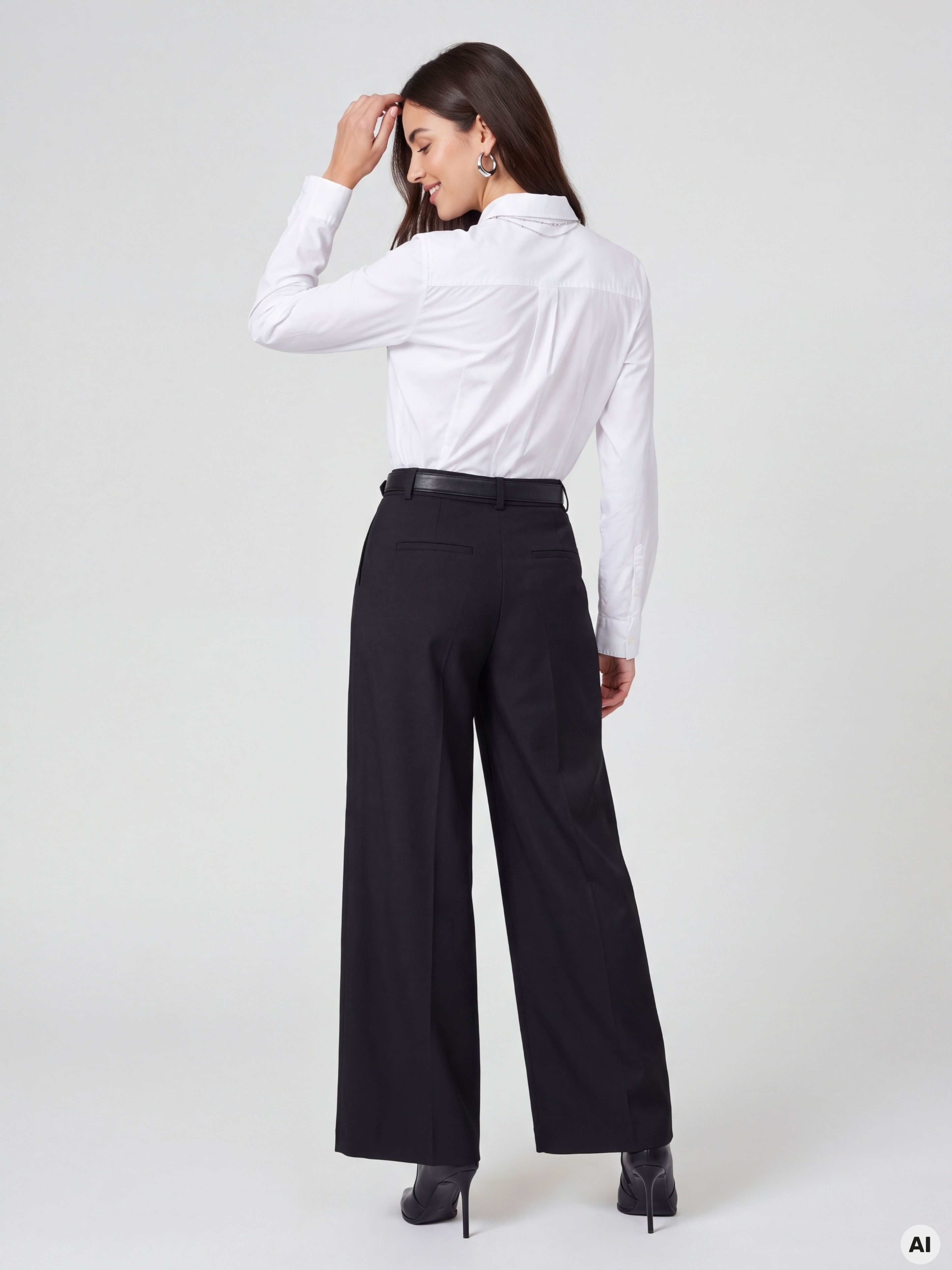 Pantaloni wide leg pentru femei negri cu talie medie ORSAY - 002