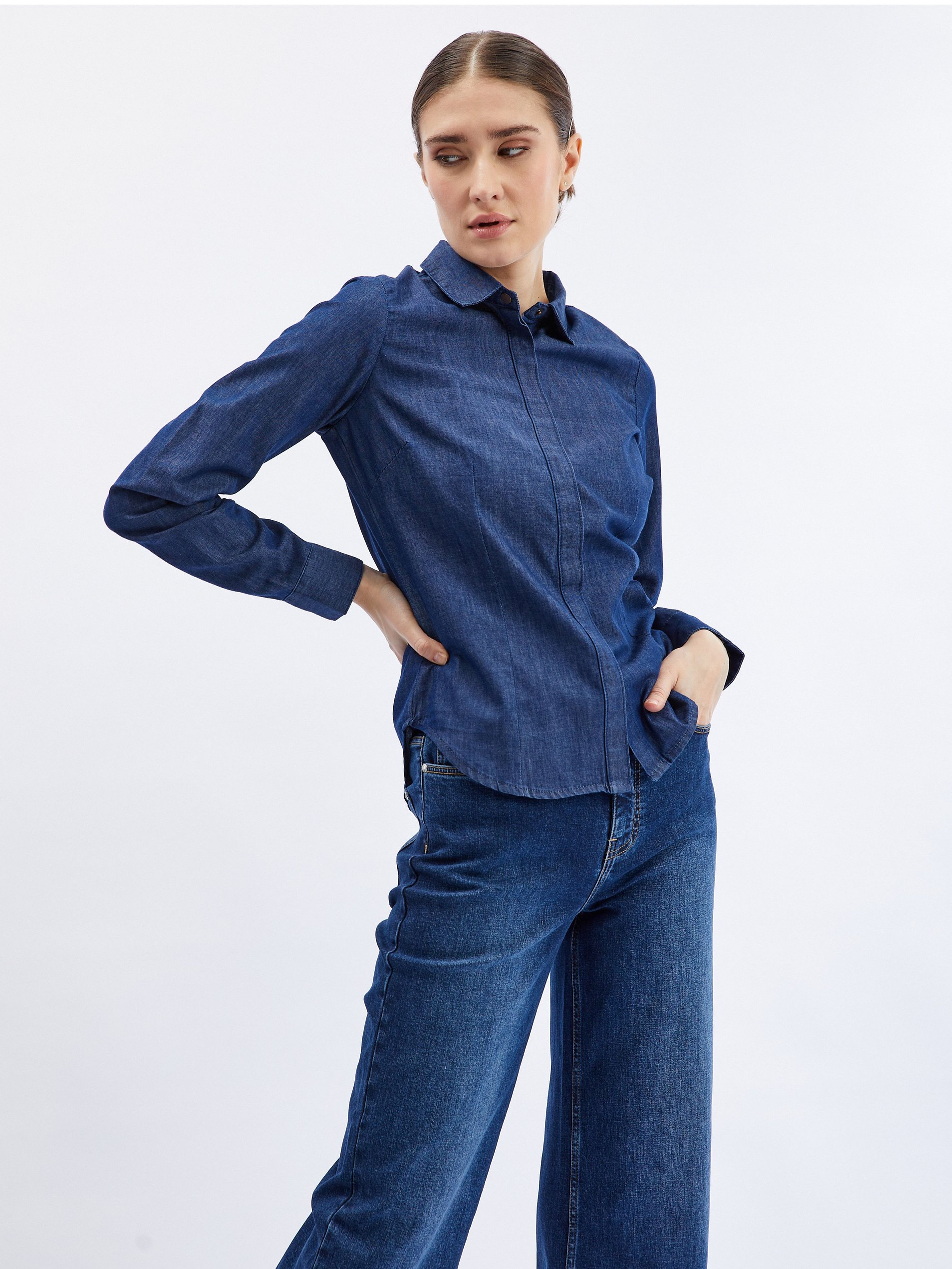 Dunkelblaues Damen-Denim-Shirt ORSAY