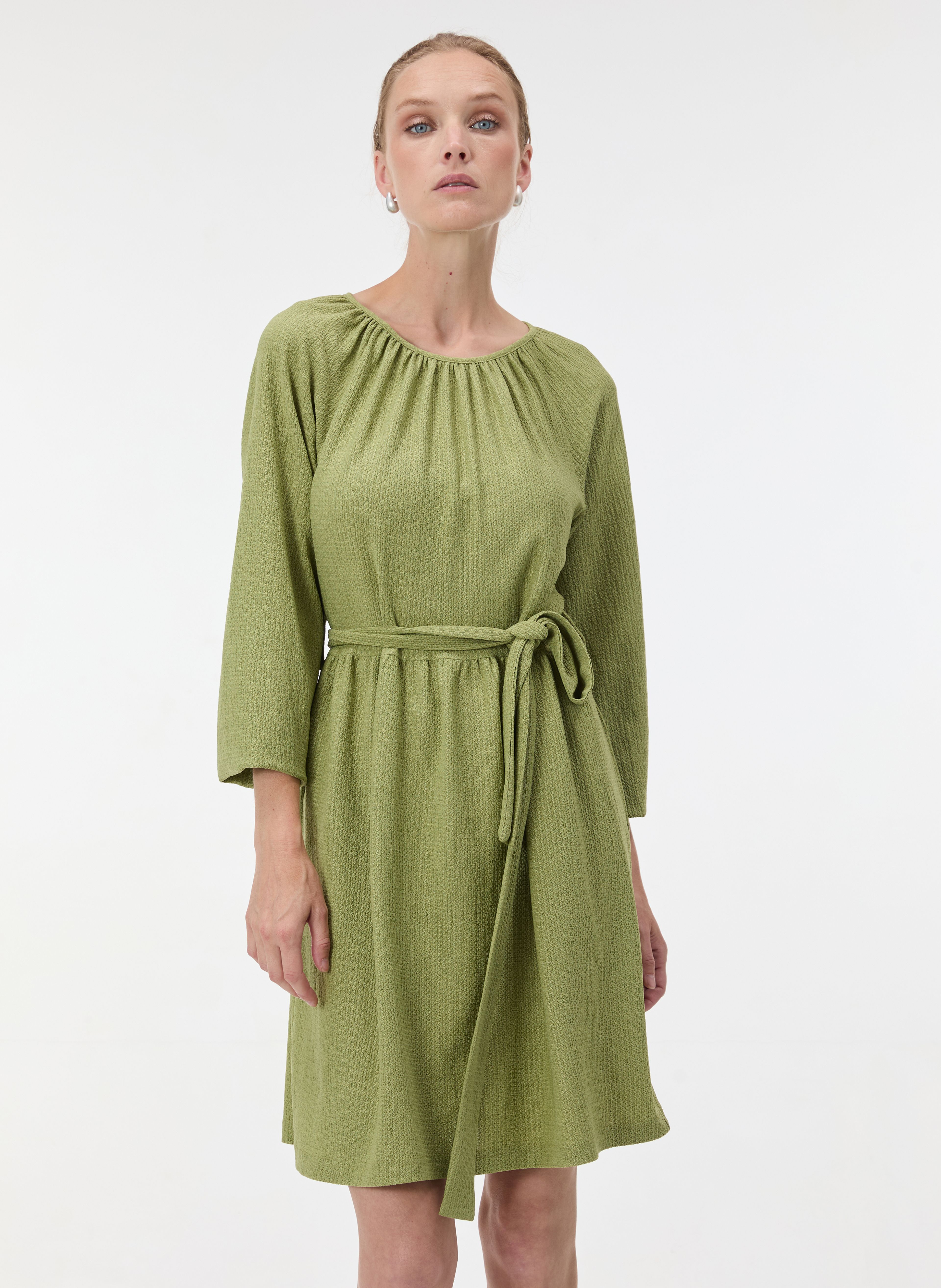 Rochie scurtă dreaptă pentru femei verde cu mânecă trei sferturi ORSAY - 003