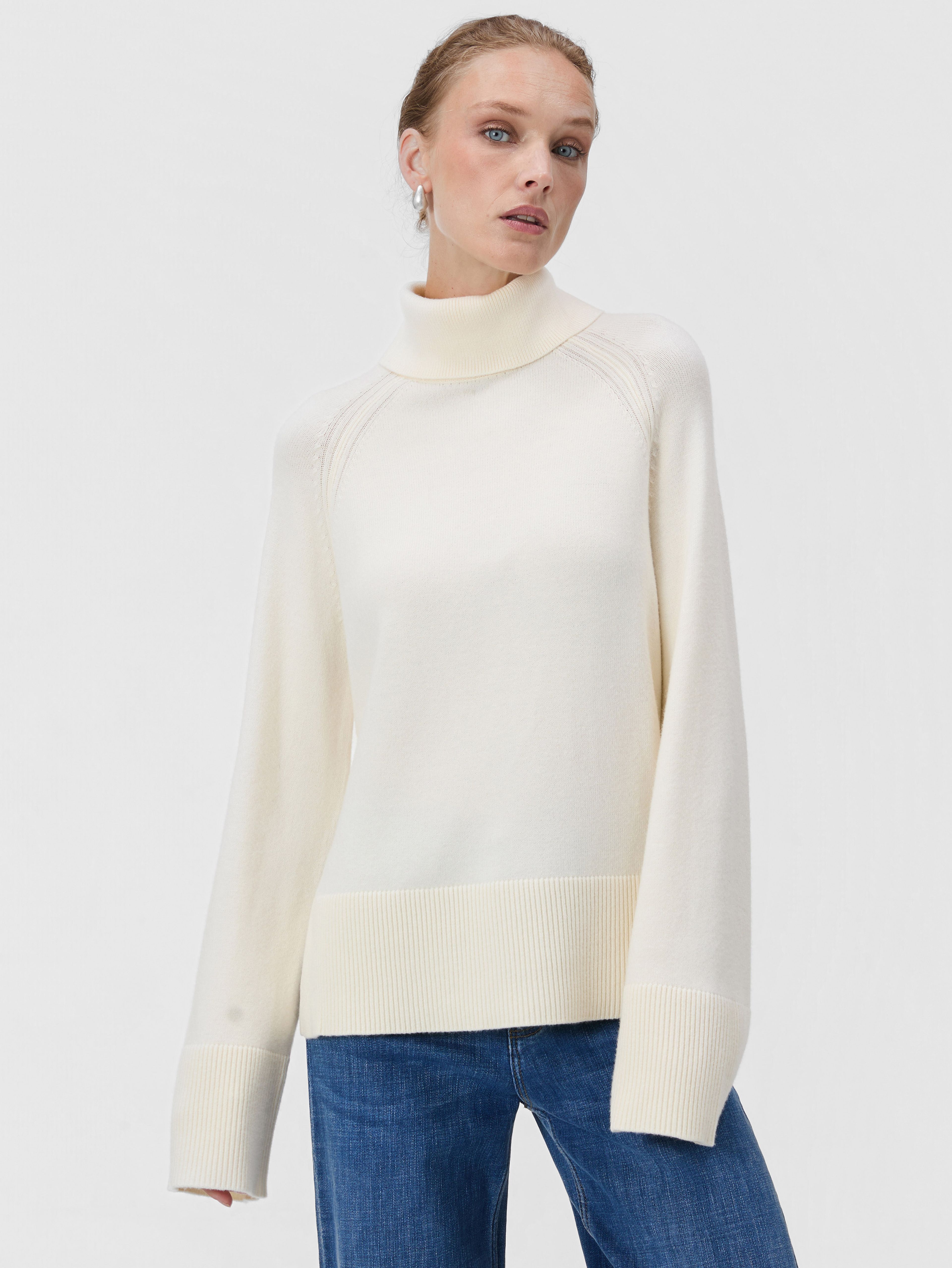 Cremefarbener Damen-Rollkragenpullover mit langen Ärmeln ORSAY - 001