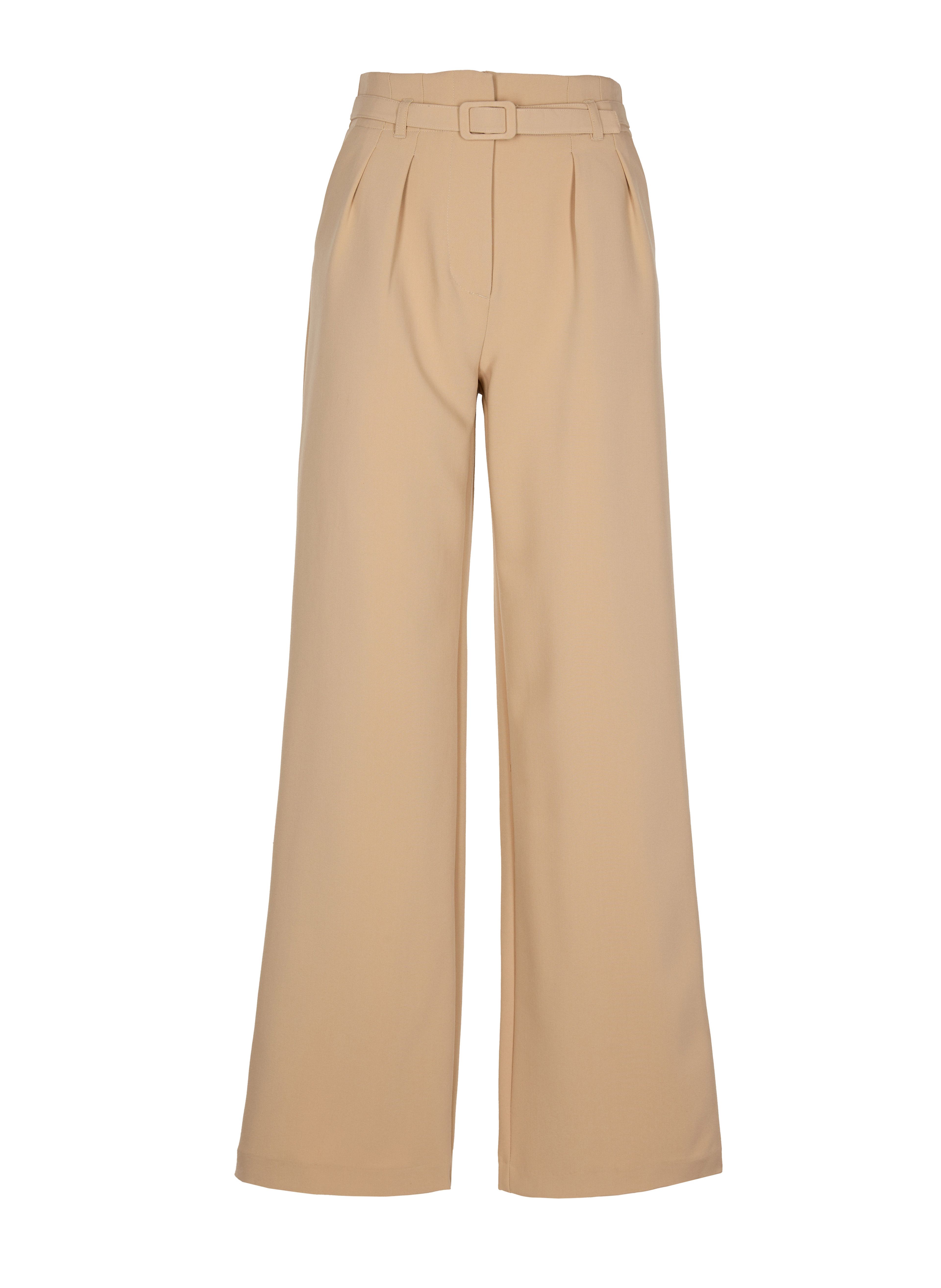 Beige Damenhose mit weitem Bein und hohem Bund ORSAY - 005