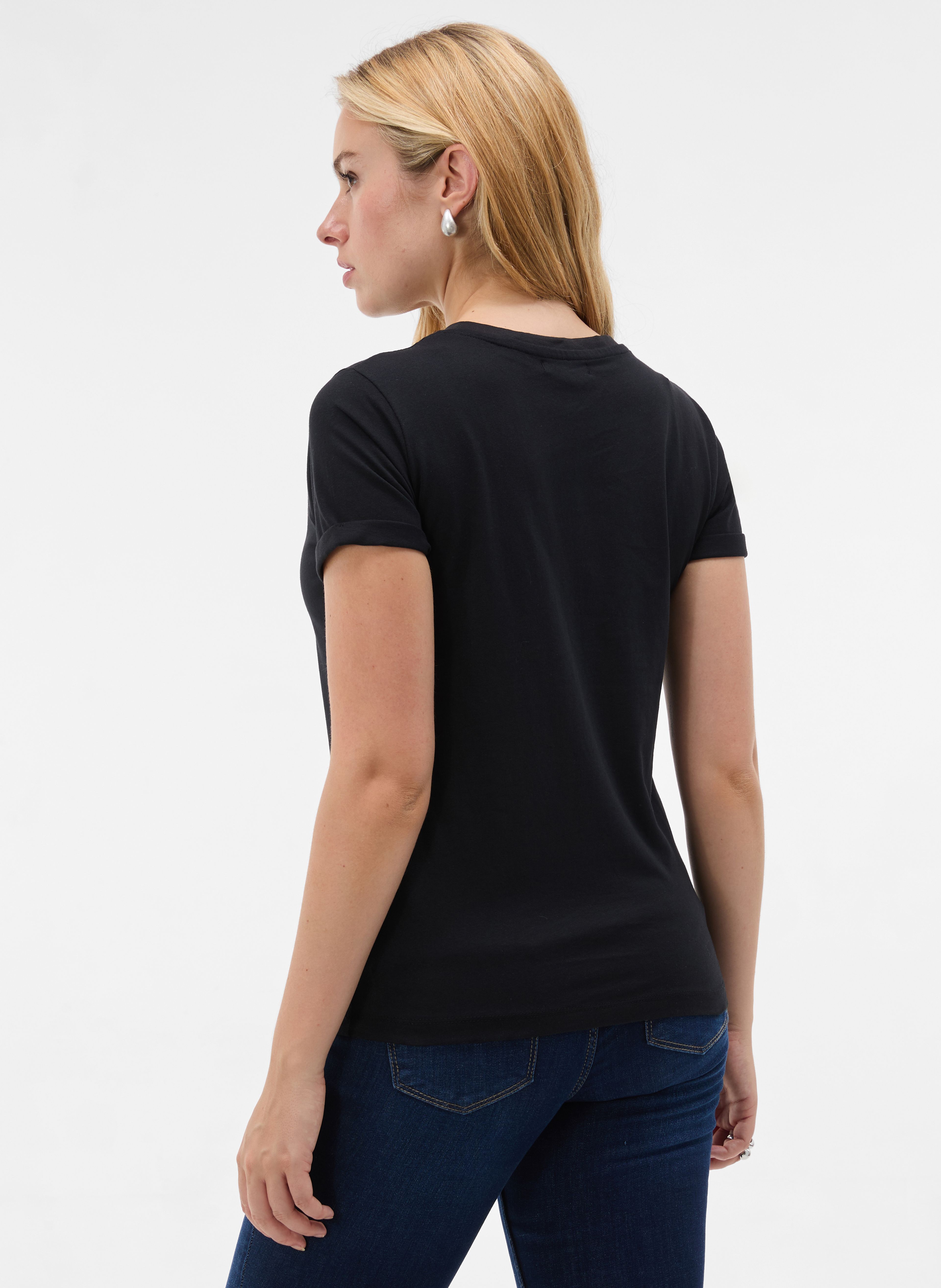 Czarny damski t-shirt z krótkim rękawem ORSAY - 002